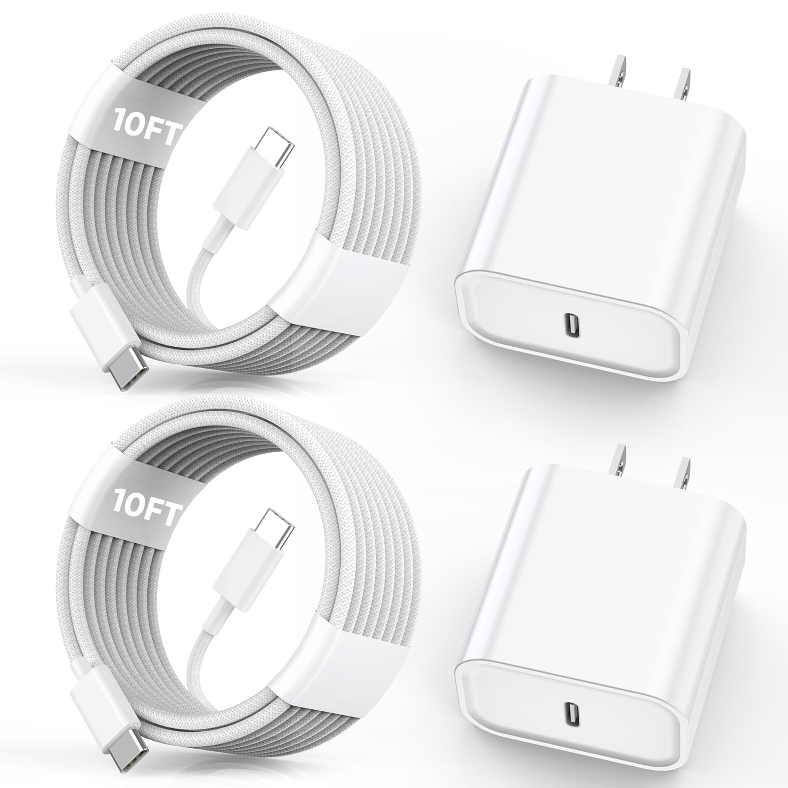 iPhone 16 15 Fast Charging Charger, 2Pack 10ft Extra Long USB C to C Fast Charging Cable, 20W USB C Fabric Cord for iPhone 16 Pro Max/16 Plus/iPhone 15/15 Pro