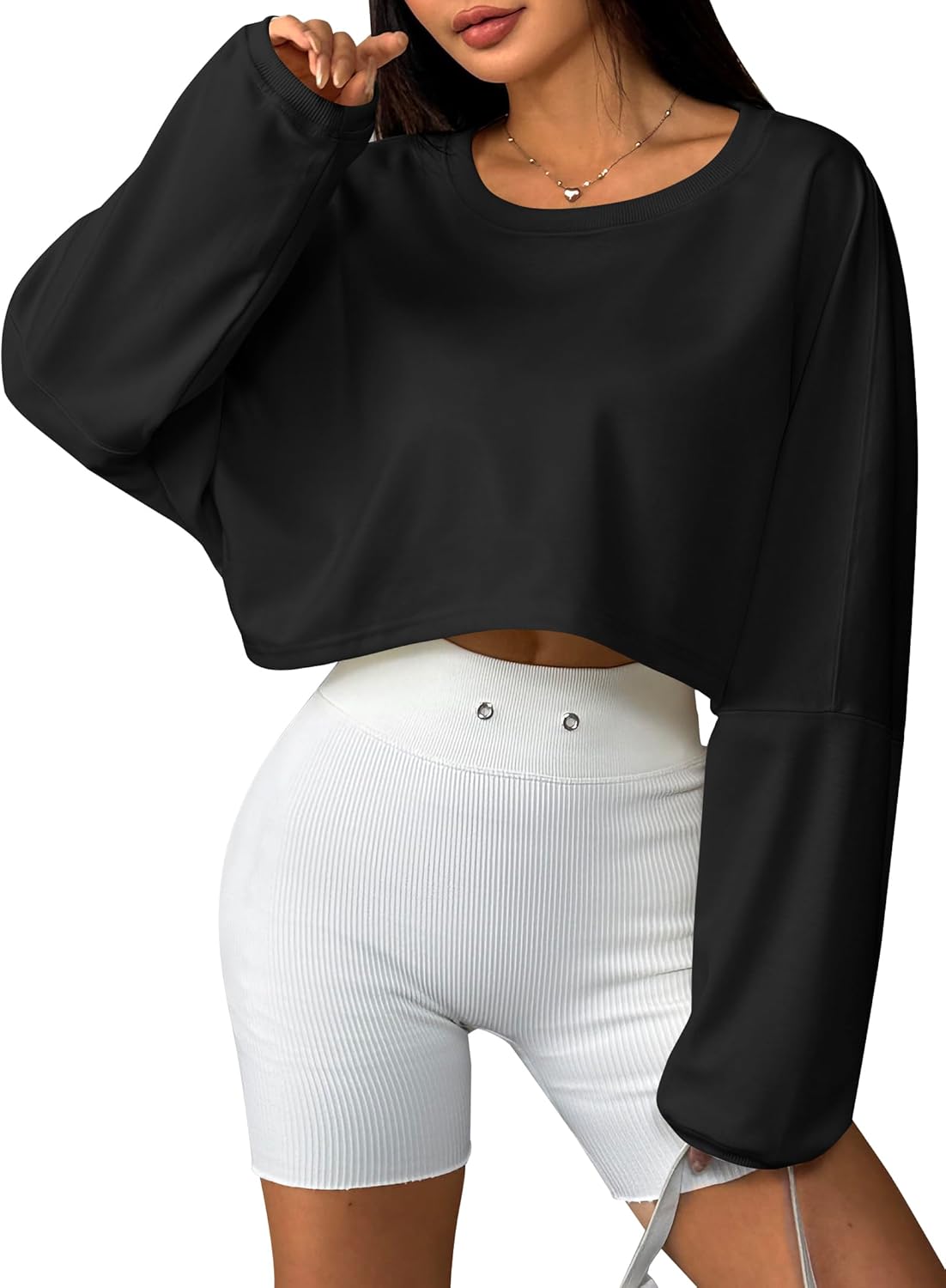 Remidoo Women's Casual Cropped Sweatshirt Long Sleeve Crop Top Crewneck Pullover Shirt - Image 5