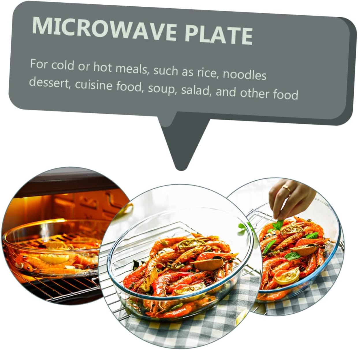 OUNONA Household Oval Dish Microwave Oven Baking Pan Glass Serving Plate for Rice Noodles Desserts Salad Soup