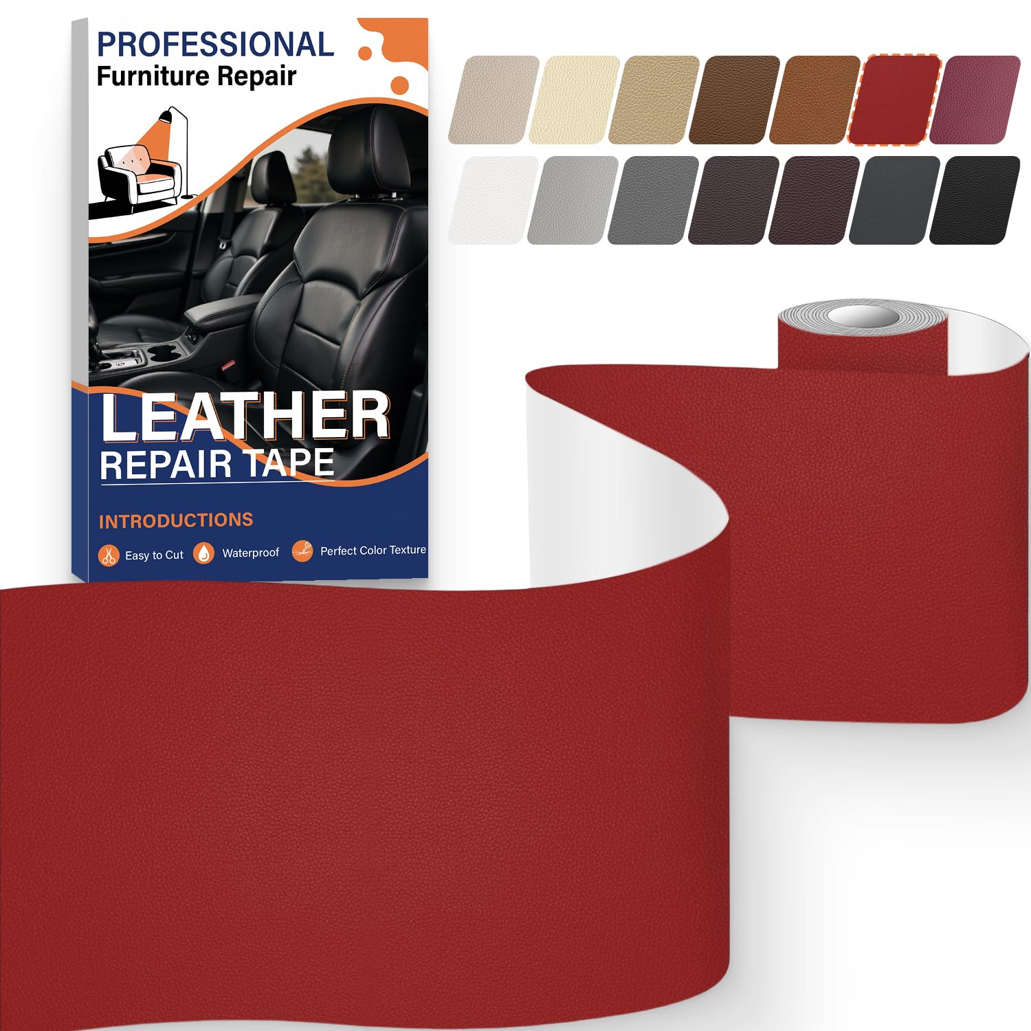 SZMMG Leder Reparatur Set Rot, Kunstleder Selbstklebend 10 x 200 cm, Schnellreparation, Kunstleder Reparaturset Flicken Aufkleber Patch für Autositze, Möbel, Sofaleder, Taschen