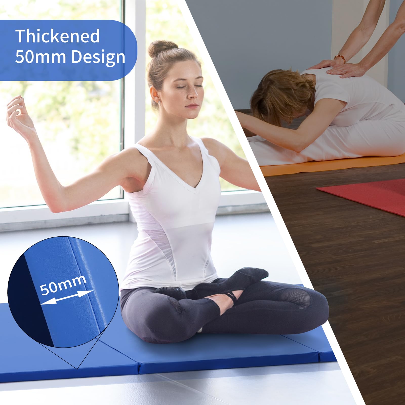 ZENOVA Exercise Mat Foldable Yoga Mat, 2 Inch Thick Gymnastics Mat for Men & Women, Gym Mat with Handle for Yoga,Pilates & Floor Workouts(3'x6')