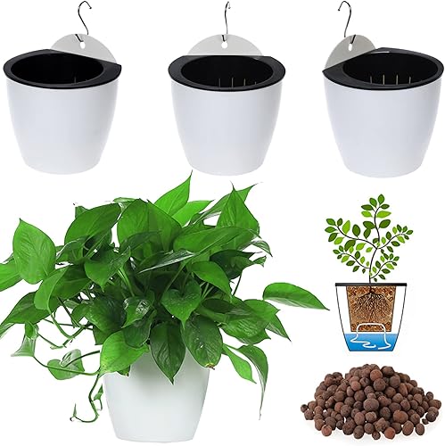 Miniatura 8 de 5 paquetes de macetas de riego automático para colgar en la pared de 7.3 pulgadas, macetas grandes de plástico montadas en la pared, macetas de
