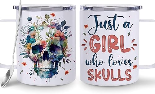 Vista 28 de Hyturtle Regalos personalizados para amantes de las calaveras, taza de café de cerámica con nombre personalizado de 11 onzas, ideal para amantes