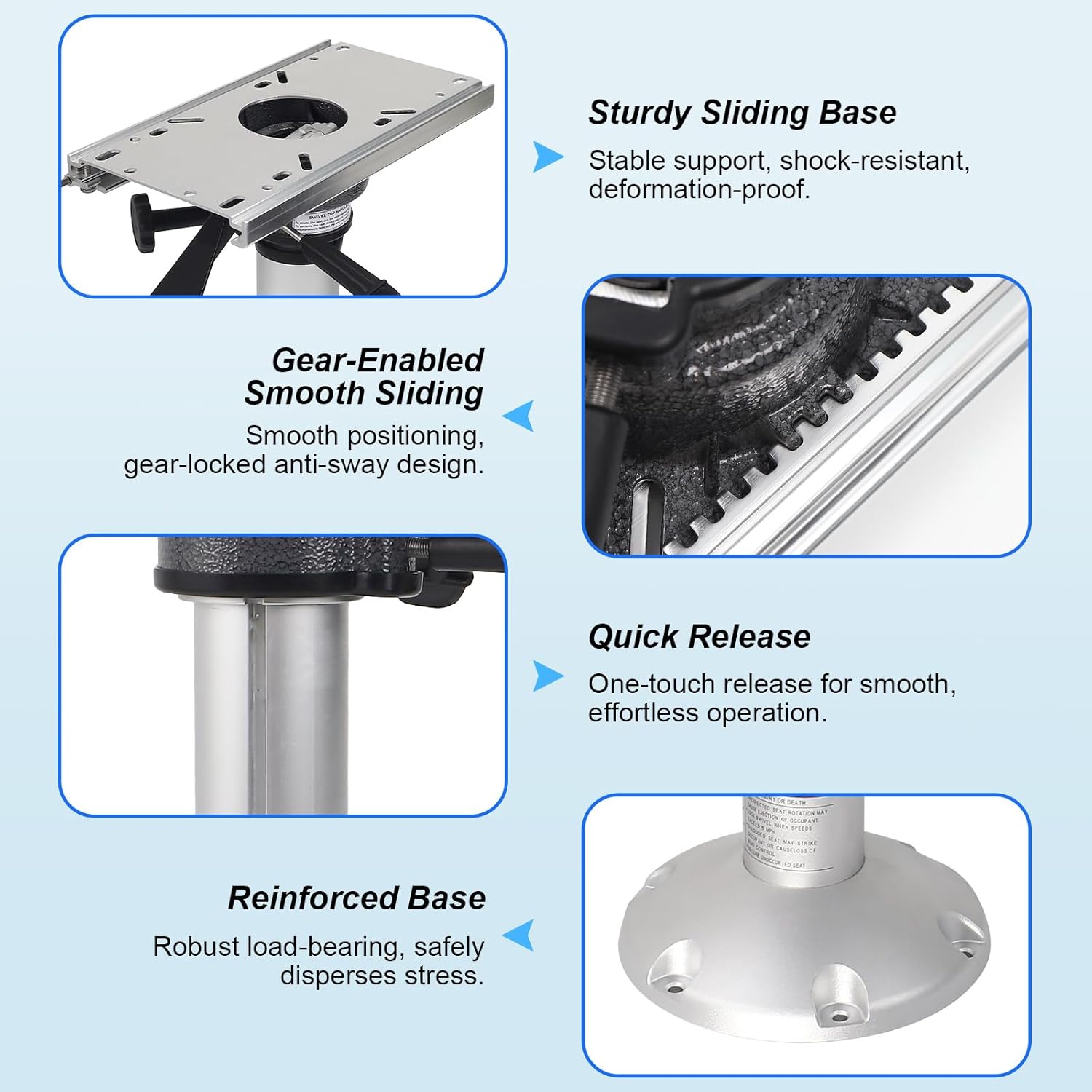 Amarine Made Gas Lift Boat Seat Pedestal, Adjustable Aluminum Boat Seat Base with Slide for Locking, 14.5" to 20" Height Air-Powered Boat Pedestal Base with Screws for Boats Vessels