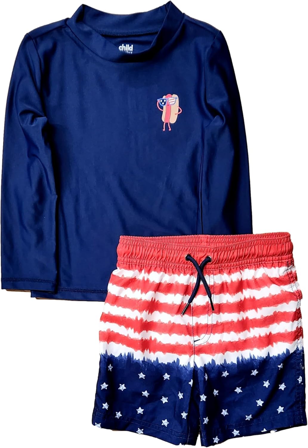Carters Toddler Boys Blue & Red Hotdog Rash Guard Shirt & Swim Trunks Set 4T