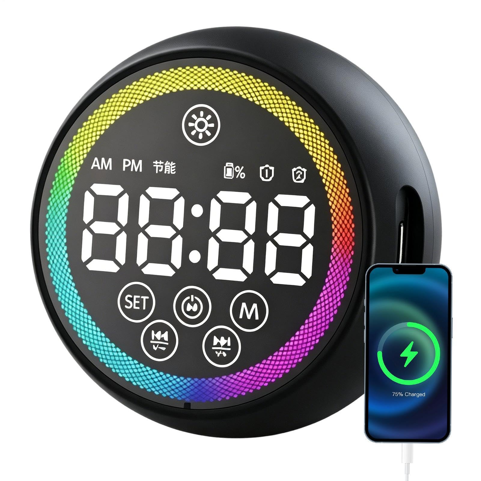 Despertador para dormitorio recargable altavoz reloj digital LED niños y adultos
