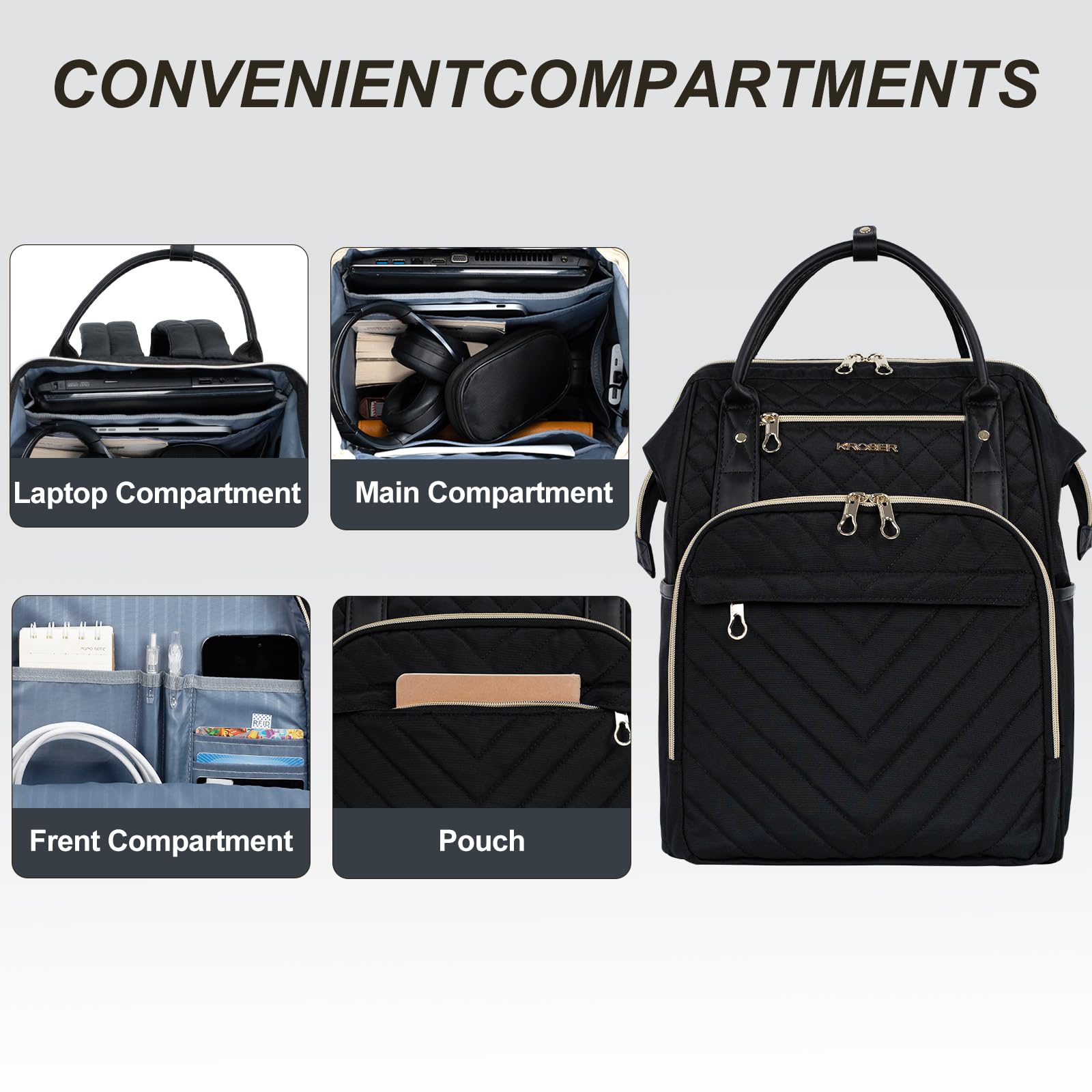 KROSER Mochila para laptop pulgadas elegante mochila repelente al agua | Mochila para laptop de 17 pulgadas, elegante mochila repelente al agua, para la universidad, casual viajes, negocios