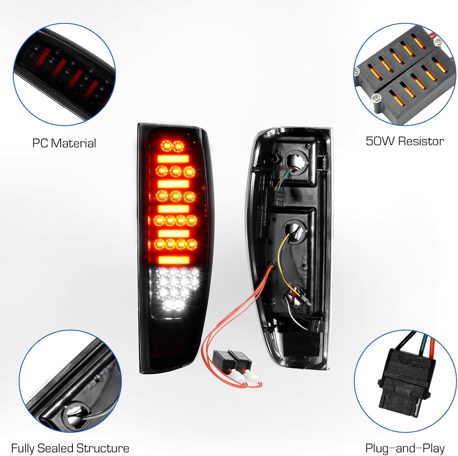 LED Tail Light Fit for Chevy Colorado/for GMC Canyon 2004-2012, Rear Brake Lamp Taillight Assembly, Black Housing Smoke Lens