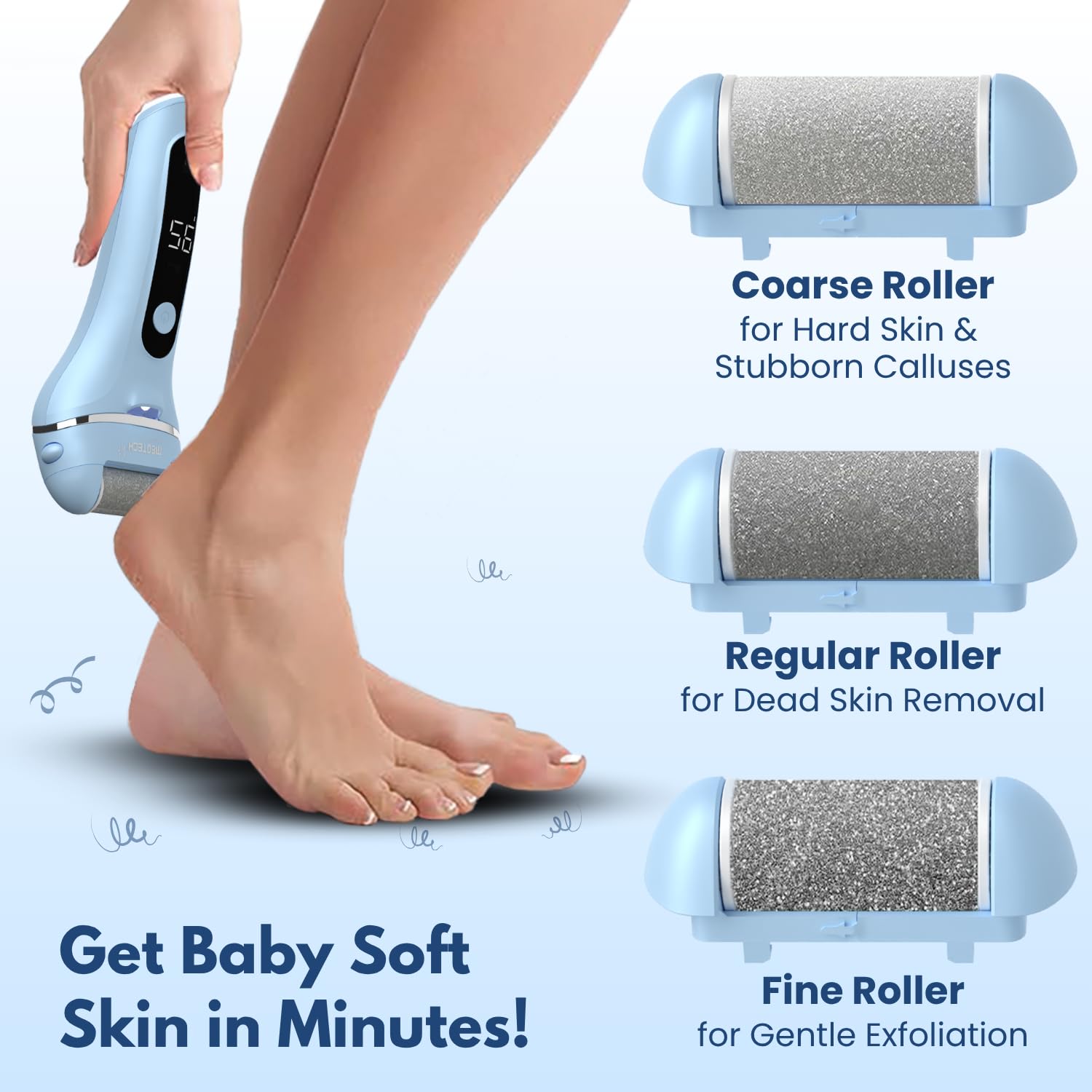 MEDTECH® Revive Rechargeable Callus Remover | Electric Foot Scrubber for Dead Skin Removal | 3 Crystal Quartz Heads for Dead Skin Removal | Pedicure Machine for Home | Pedicure Kit For Women - Image 2 thumbnail