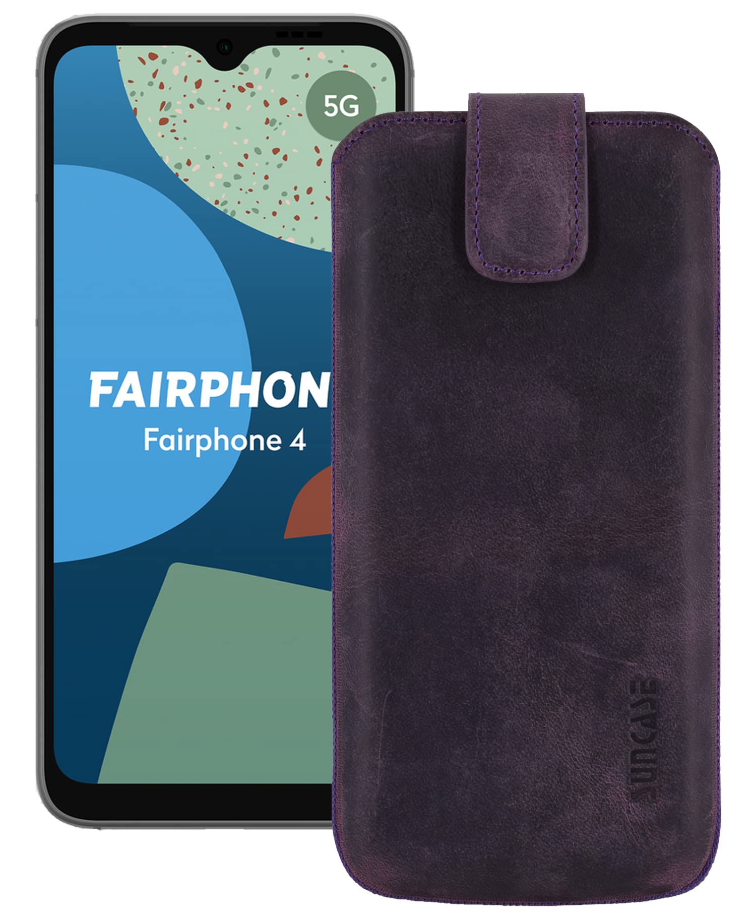 Suncase Custodia In Vera Pelle Per Fairphone 4 5G, Slim-Edition Con Linguetta Di Estrazione E Chiusura Magnetica (Marrone Scuro Antico)