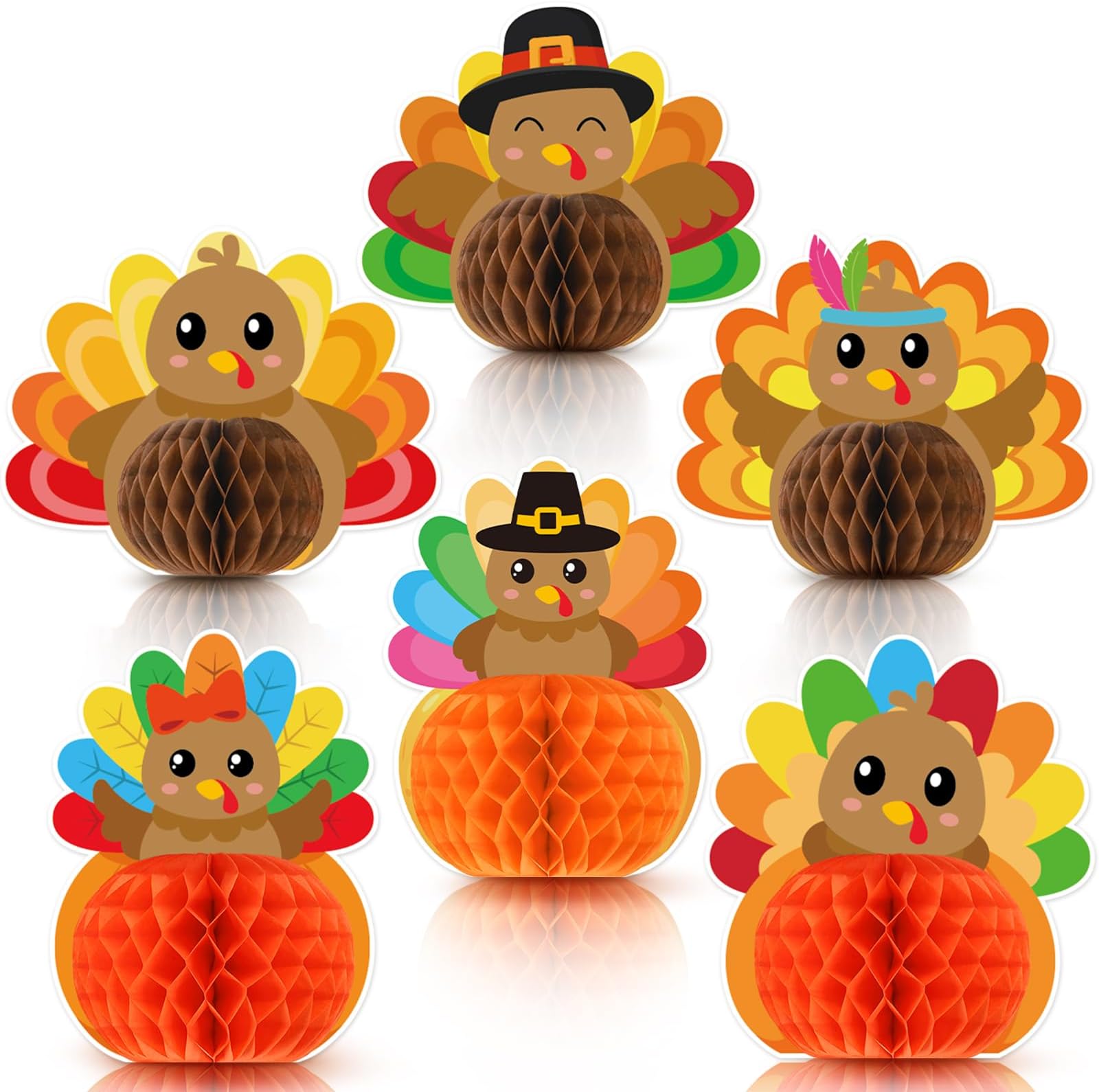 6 PCS Thanksgiving Party Decorations,3D Turkey Honeycomb Centerpieces, Honeycomb Centerpieces for Fall Thanksgiving Party Supplies Table Decorations (Turkey Light)