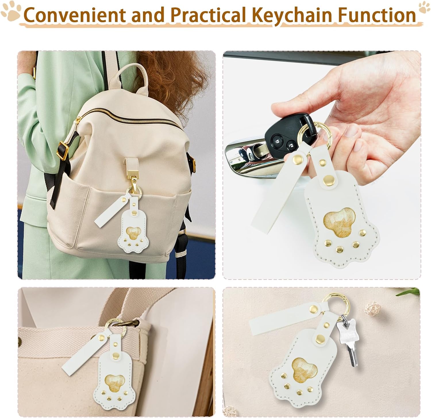 Pet Memorial Keychain,Dog Hair Keychain, Handmade Full Grain Leather Paw Shape Keychain for Dog Cat Hair Keepsake, Holds Fur & Photo, Personalized Memorial Gift for Pet Loss (Upgrade-White) image 4