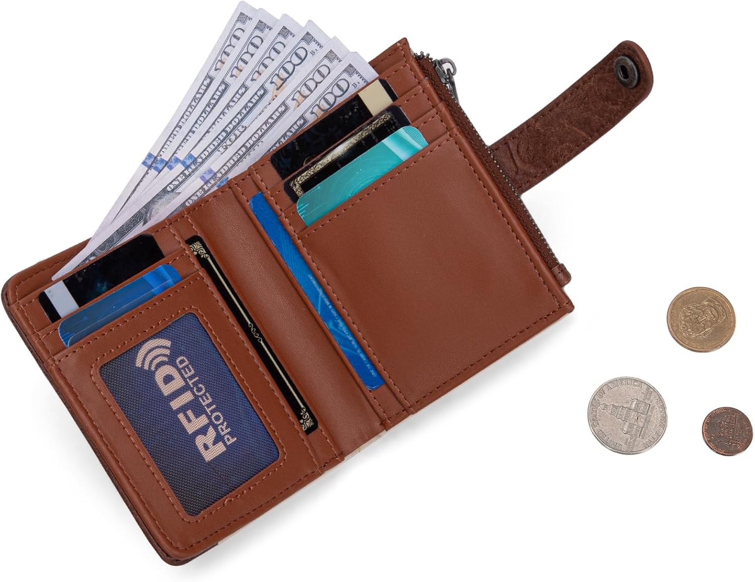 X Wrangler Bifold Wallets Small Wallets Woman RFID Blocking Wallet, Card Cases & Money Organizers Brown Travel Wallet for Women Ladies Female Credit Card Holder with Removable ID Window - Image 4