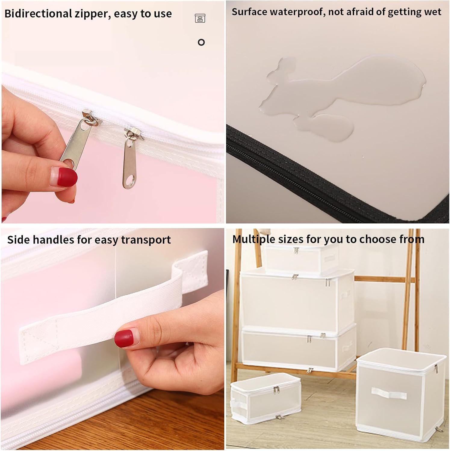 3-Pack Durable Waterproof Plastic Storage Boxes, Foldable Organizers with Double Zippers & Handles for Clothes, Books, Toys, 47L (19.7"×11.8"×11.8")