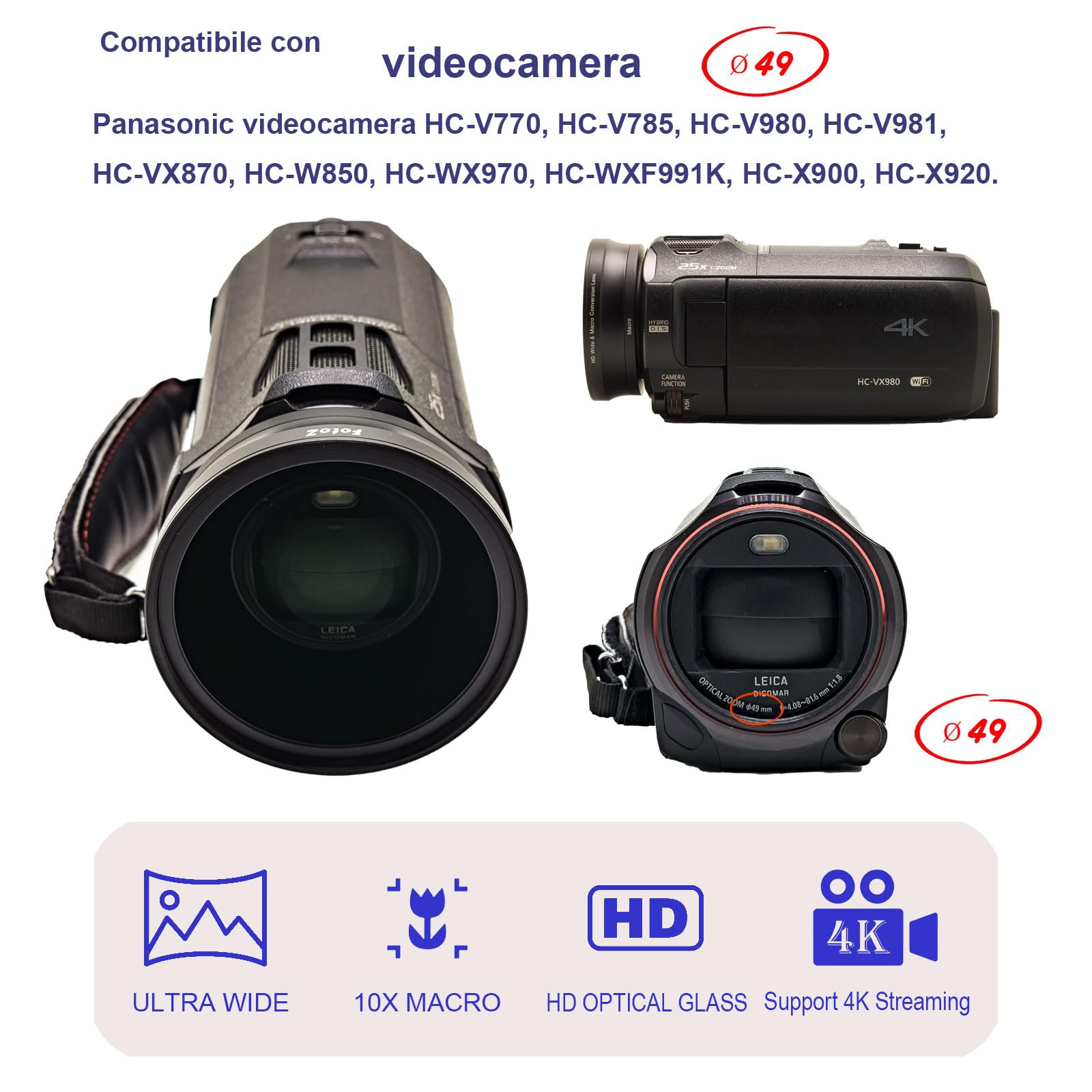 Obiettivo grandangolare da 49 mm 0,75x HD (porzione macro), per Canon EOS M6 M50 Mark II M100 M200 con obiettivi EF-M 15-45 mm, R50 R100 accessori, compatibile con obiettivi RF-S 18-45 mm