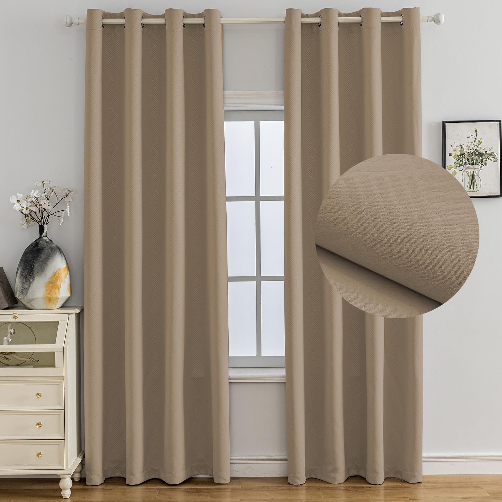Ystyle Verdunklungsvorhänge 2er Set, Thermovorhang Gegen mit Ösen, 140x300 cm, Modern Gardinen Abdunkelnde Vorhänge Wohnzimmer Schlafzimmer, Schallschutz Vorhang, Caffè Chiaro