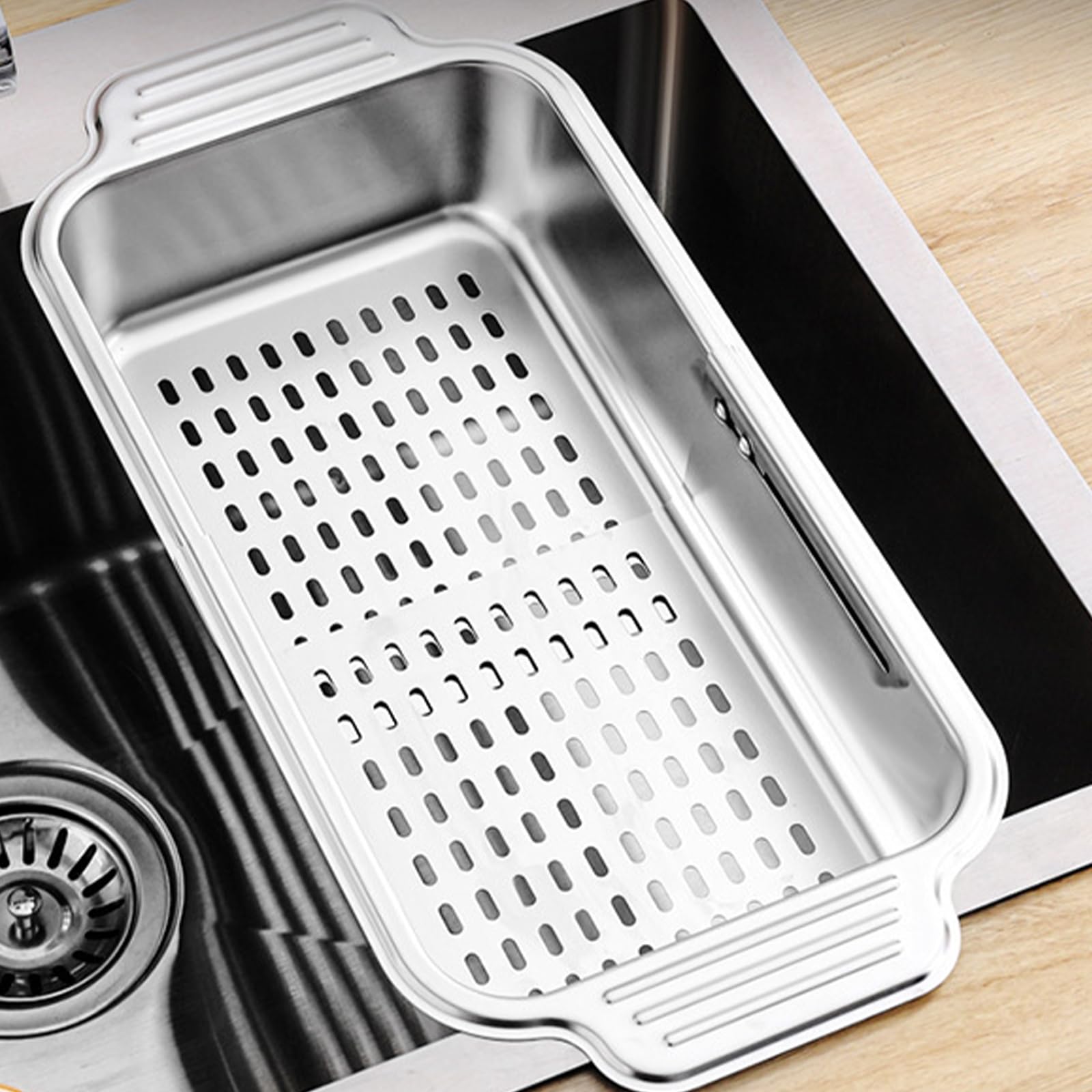 PANGBOER Cesta de colador de Fregadero Extensible de Acero Inoxidable, 1 colador de Cocina, Resistente, Capacidad de Carga de 30 kg, Drenaje rápido, colador de Red de Acero Inoxidable