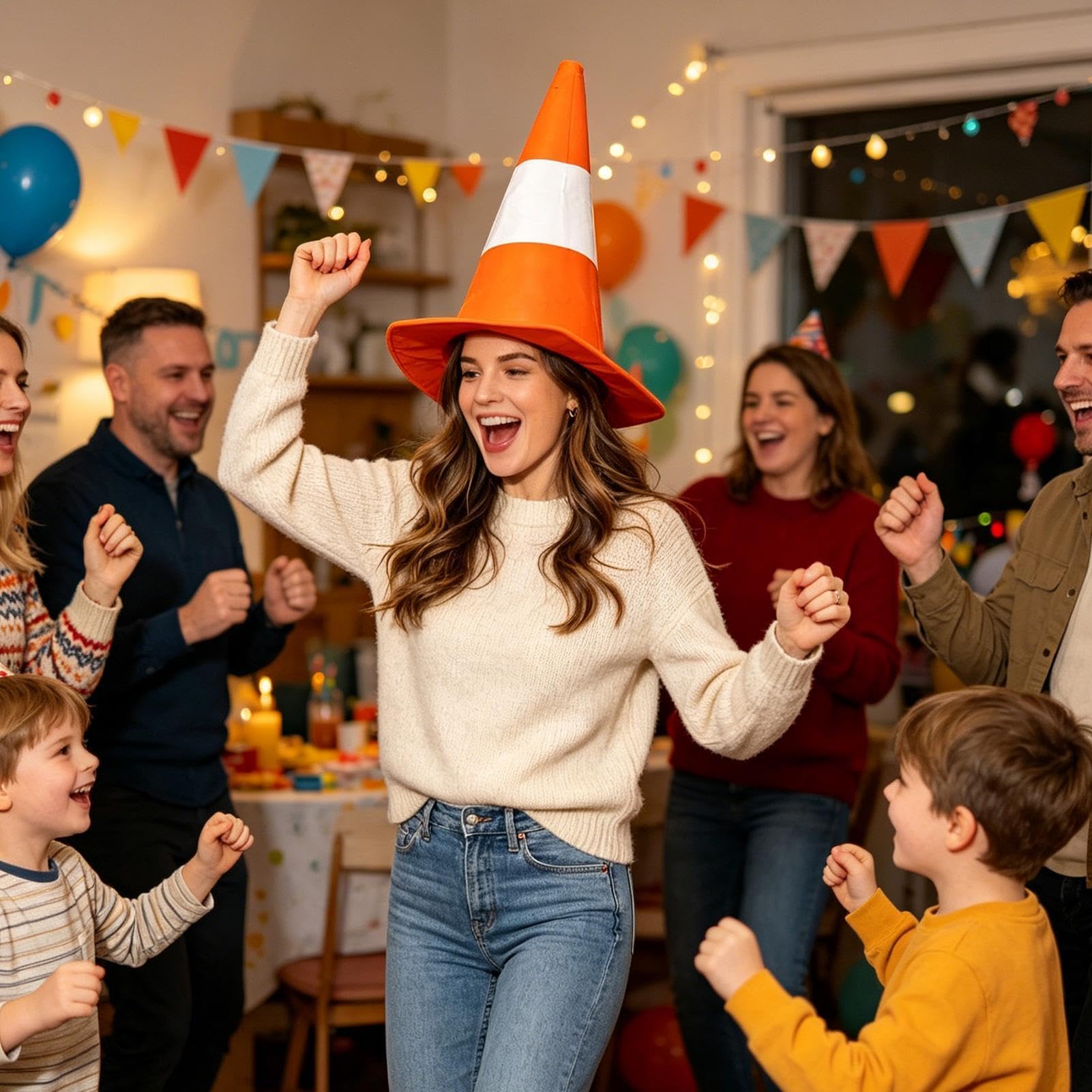 Divertente cappello arancione a forma di cono del traffico, cappello unisex in morbido feltro per feste di Halloween e riunioni