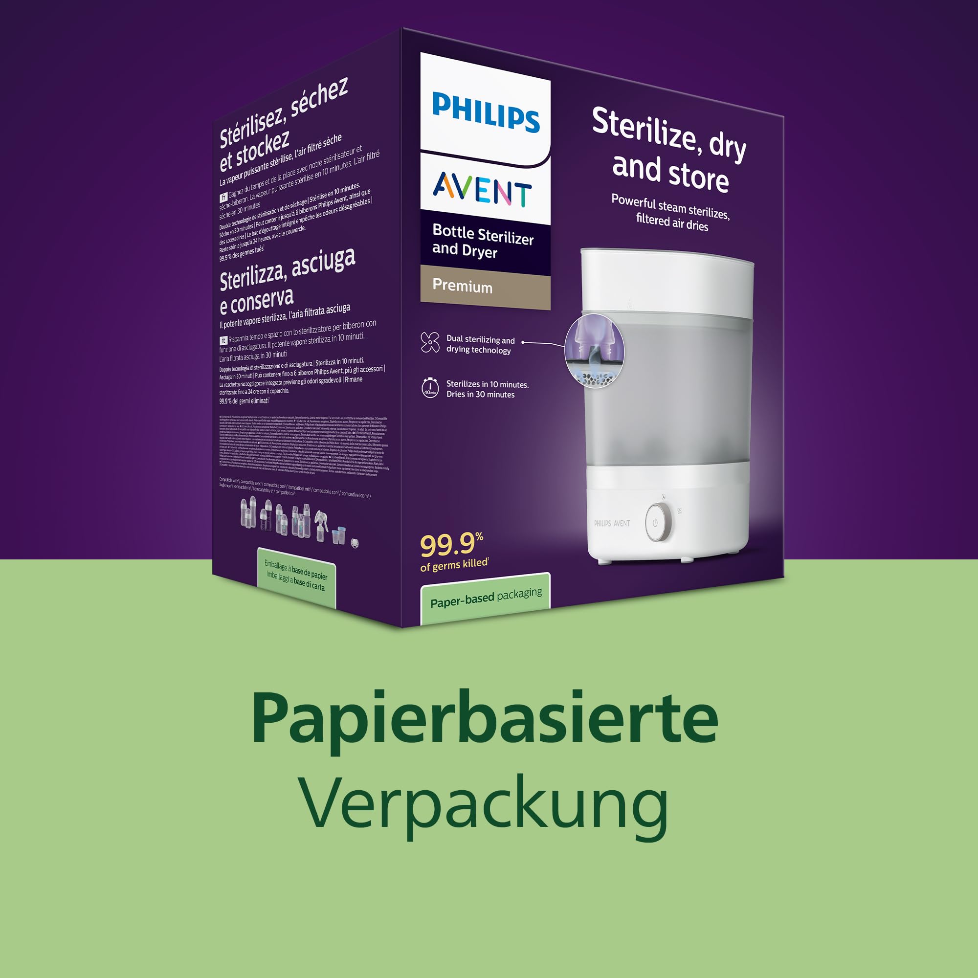Philips AVENT SCF293/00 Babyfläschchen-Sterilisator und -Trockner Premium, 99,9% Bakterienentfernung, Kapazität 6 Fläschchen