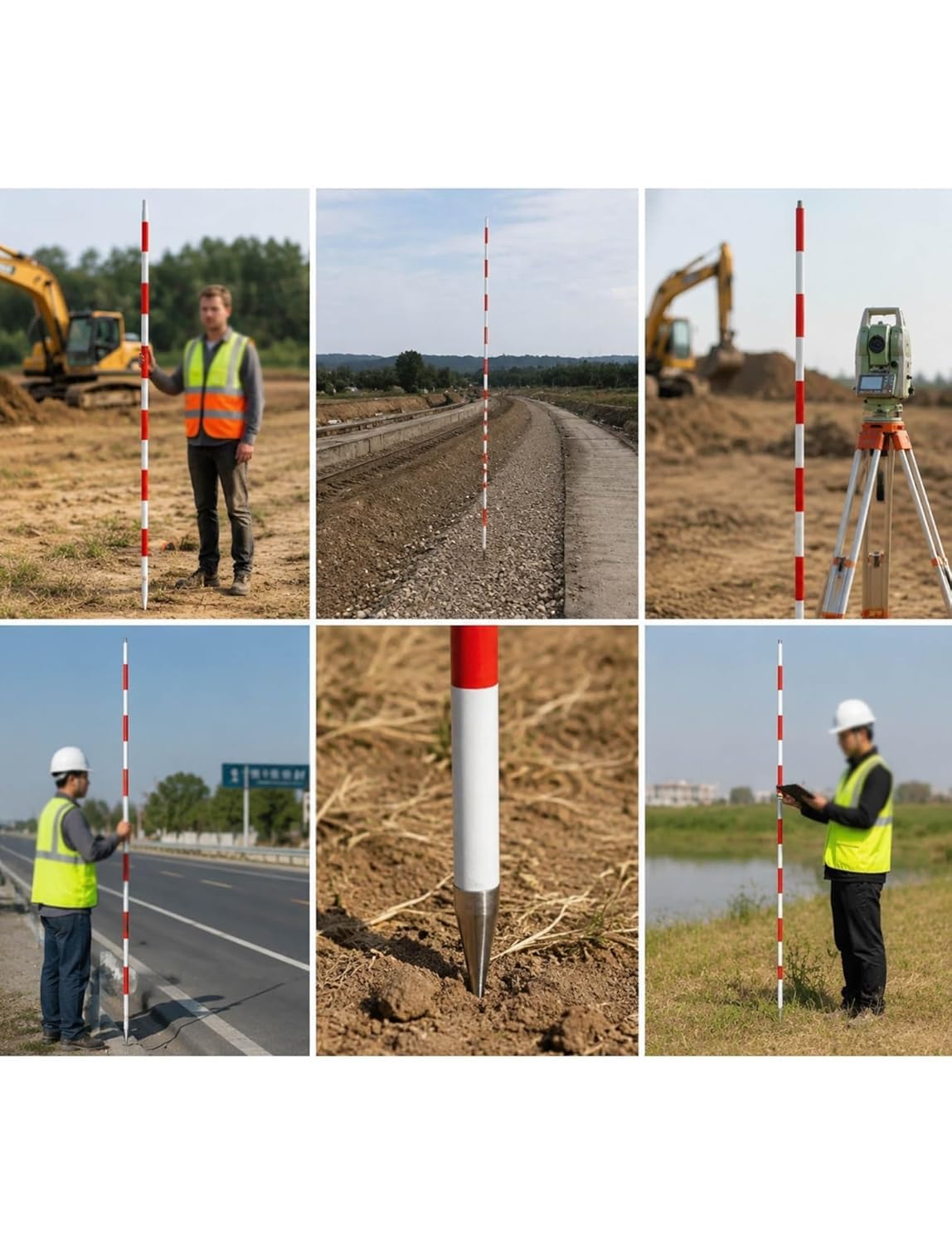 Varilla de aluminio para diseño de construcción y estacas de levantamiento de sitios, poste de elevación de 2 metros, ligero y duradero para mediciones precisas