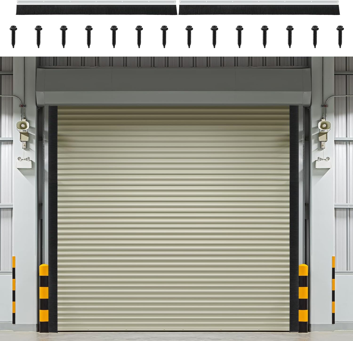 DoubleFill 3" Roll up Garage Brush Seal for Side, 8ft Long Garage Door Seal Standard Nylon Brush with Aluminum Track No-Drill 45deg Holder for Commercial, Corrugated, Sliding Barn, Hangar Doors