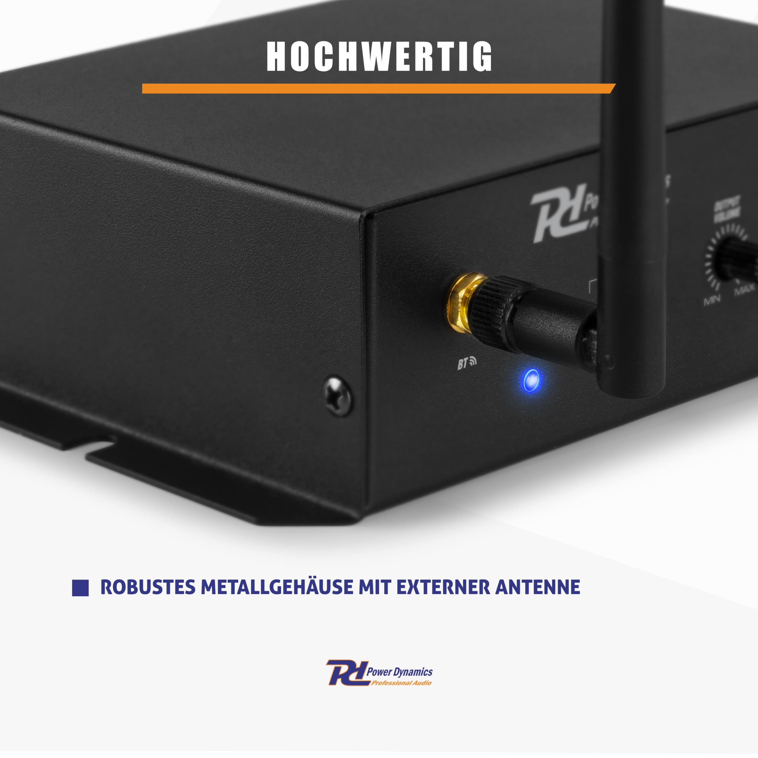 Power Dynamics PDX40 Bluetooth Empfänger für Stereoanlage, Drahtloser Audio Adapter - BT 5.0-Technologie, 30m Reichweite, 3-Pol XLR Out, 6,3 Klinke In, Bluetooth Empfänger - Schwarz