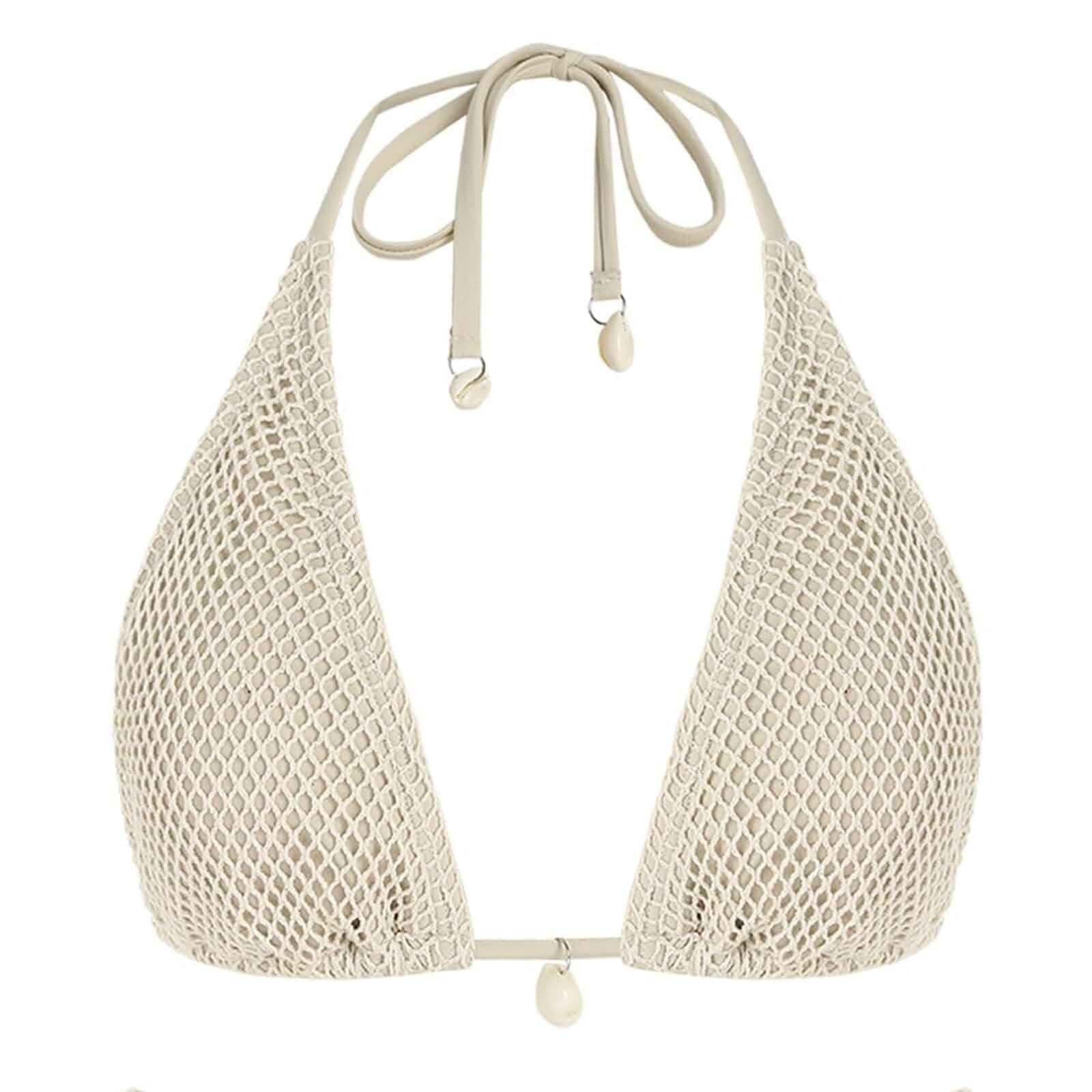 ZAFUL Women's Triangle Bikini Top Multiway Fishnet Tie Back Bandeau Halter String Bikini Swimsuit Bathing Suit