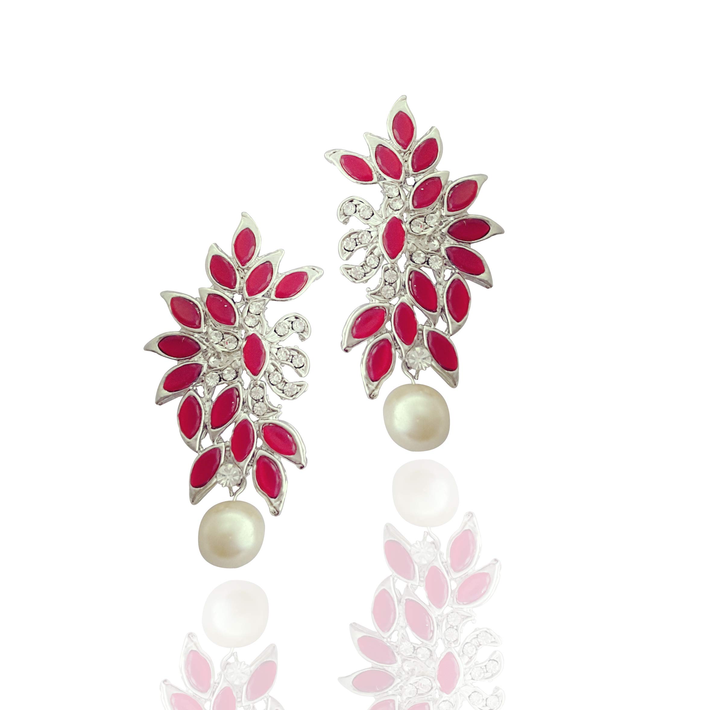 Moonstruck Stone Base Metal and Pearl Stud Earrings for Women & Girls, Pink (B07J2F286G) Amazon Price History, Amazon Price Tracker