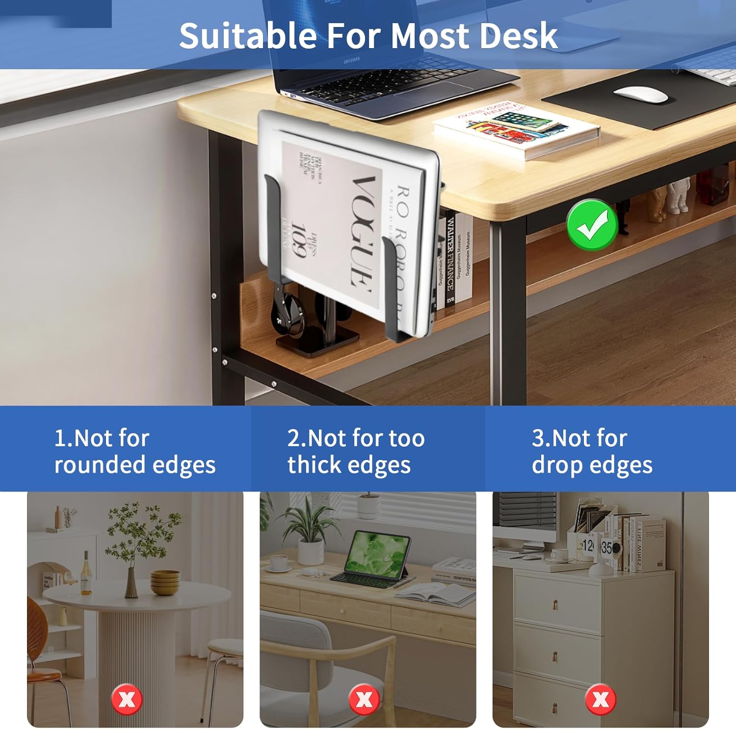 LUKETURE Adjustable Side Laptop Mount, No Drill Laptop Holder, Under Desk Storage, Clamp-On Laptops Stands, Desk Side Mount for Laptops, Mac mini, Keyboard with Anti-Scratch Silicone image 4 of 8 B0FC68W3YC