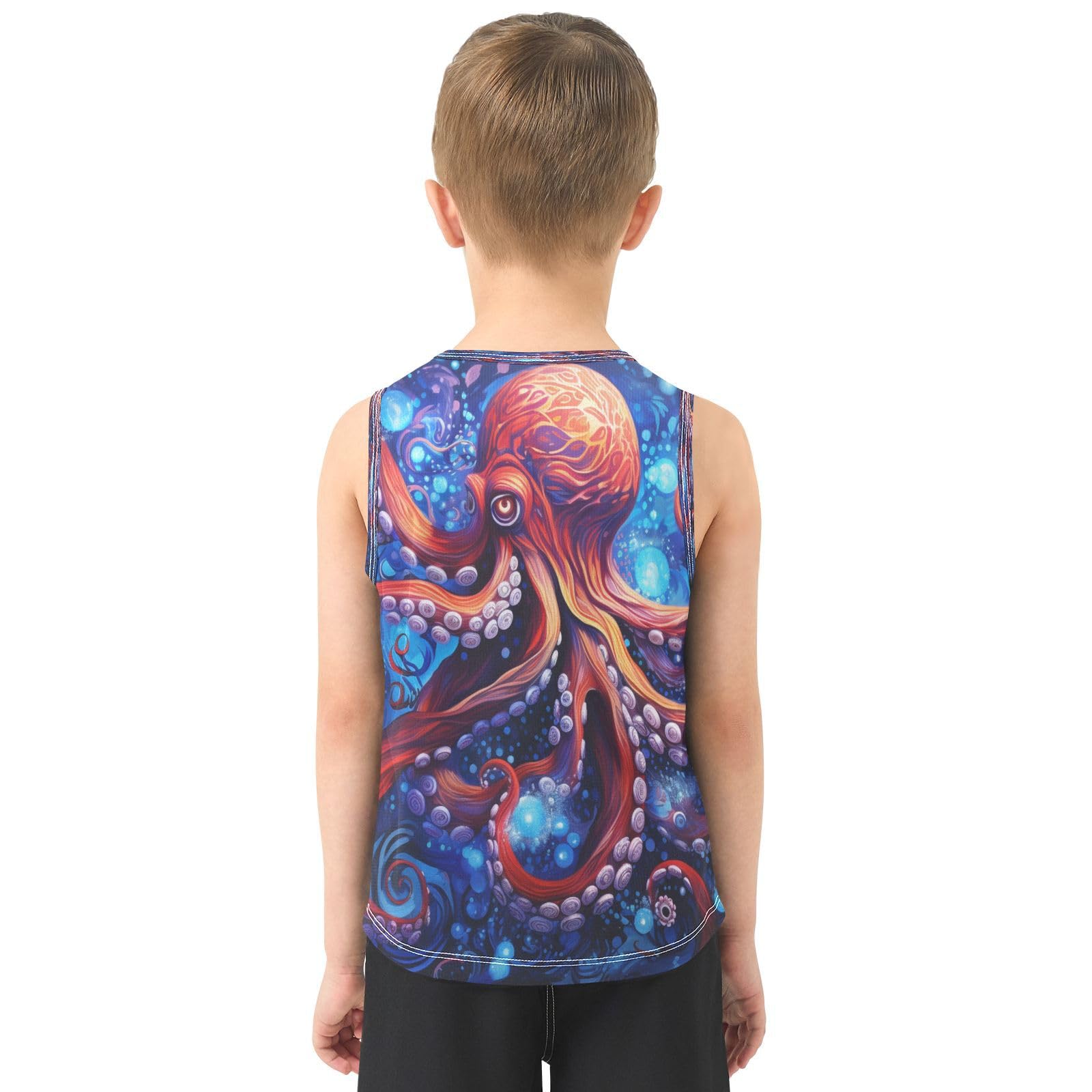 Pulpo Azul Espacio Camisetas Sin Mangas Tipo Tank Top para Niños Jóvenes Ideales para Actividades Deportivas
