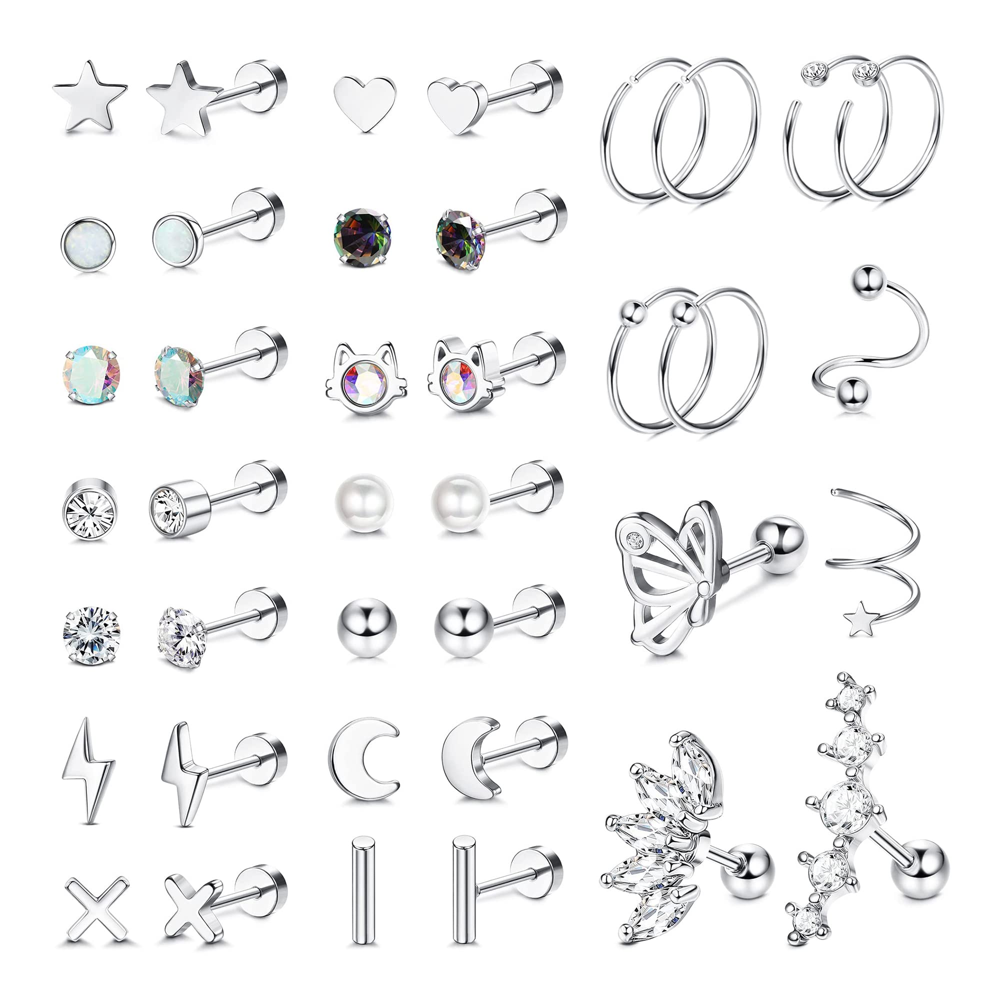 Adramata 20G Pendientes para Mujer Acero Quirúrgico Pendientes Piercing Tragus Conch Cartílago Pendientes Piercing Plata Oro Oreja Piercing Pendientes Joyas Tragus Helix Piercing Oreja