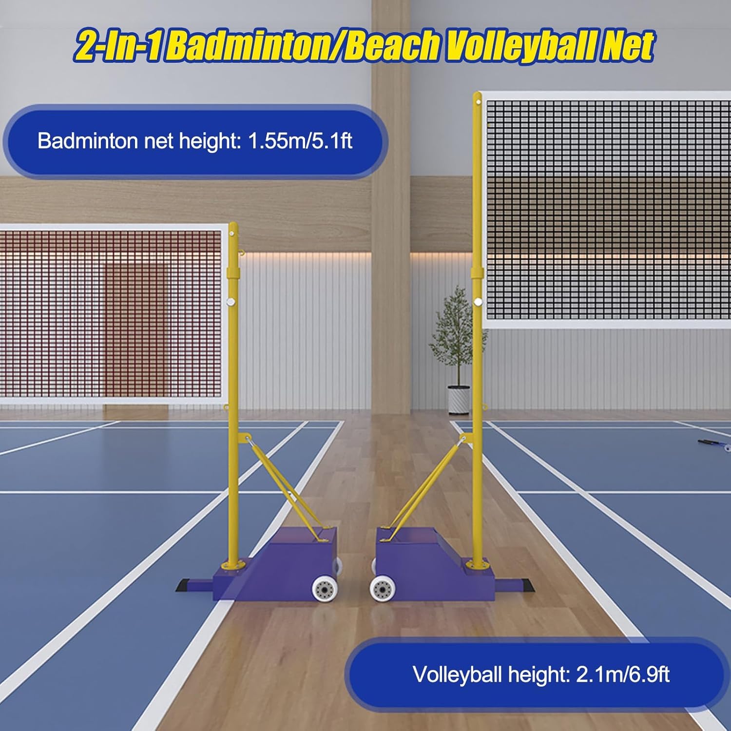 HARELA Volleyball Poles for Backyard, Badminton Net Pole with Adjustable Height, Volleyball Pole Sets with Wheels and Net, for Kids, Adults,Outdoor & Indoor