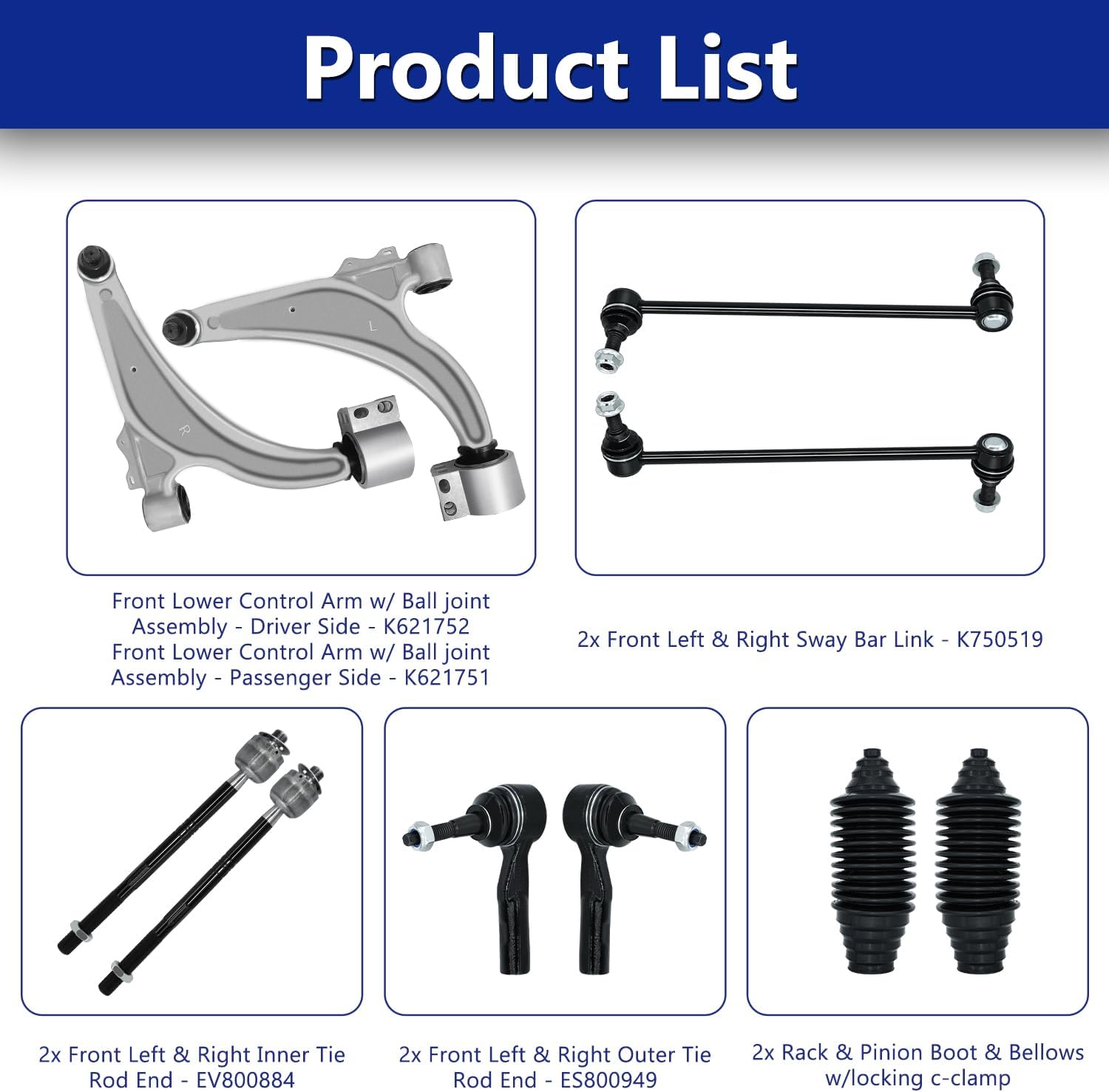 Control Arm, Replacement For Control Arm With Ball Joint Sway Bar Tie Rod Boot Compatible With 2011-2016 Chevrolet Cruze, 2011-2015 Chevrolet Volt, 2012-2017 Buick Verano - 10 Pcs