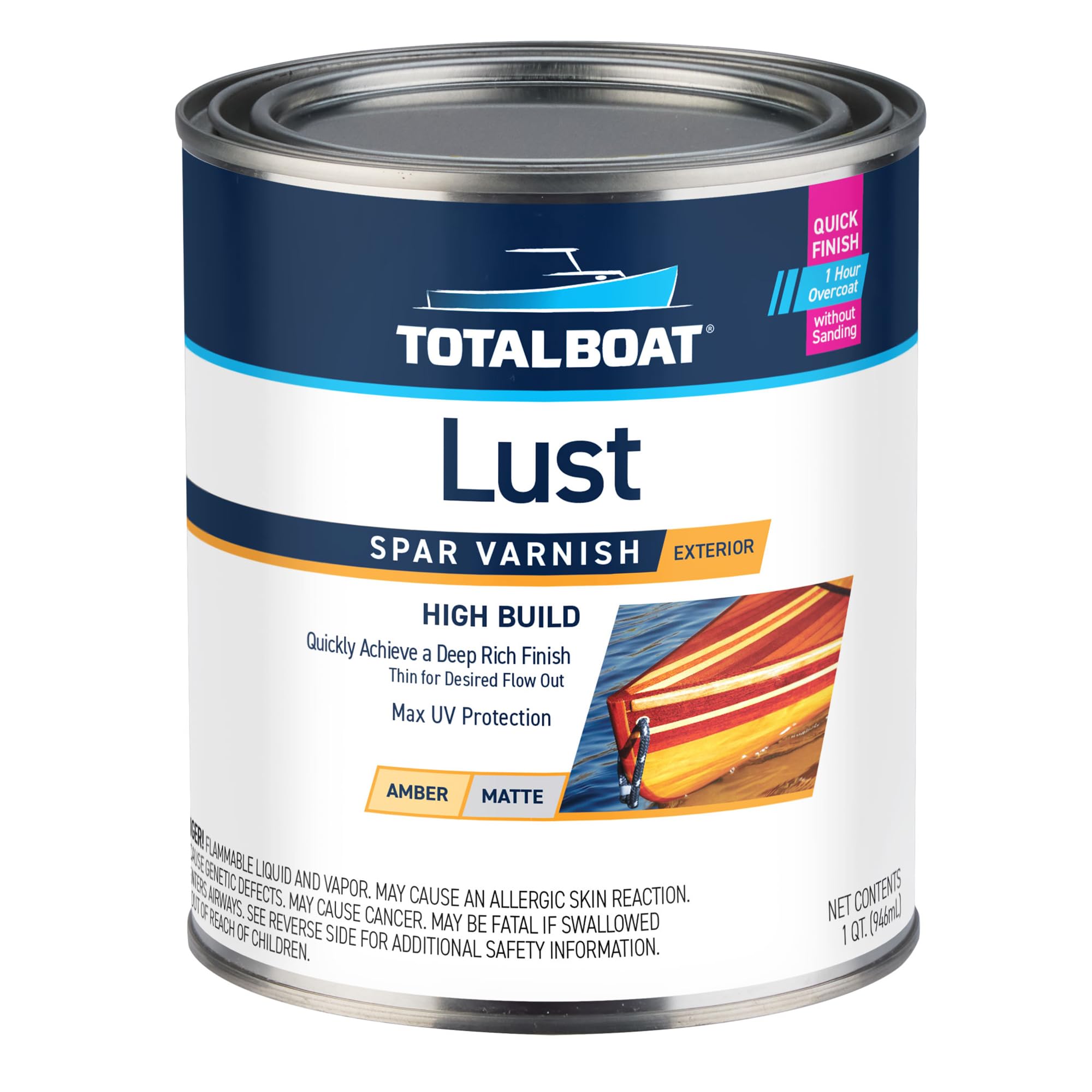 TotalBoatLust Marine Varnish, High Gloss and Matte Finish for Wood, Boats, Outdoor Furniture (Matte, Quart)