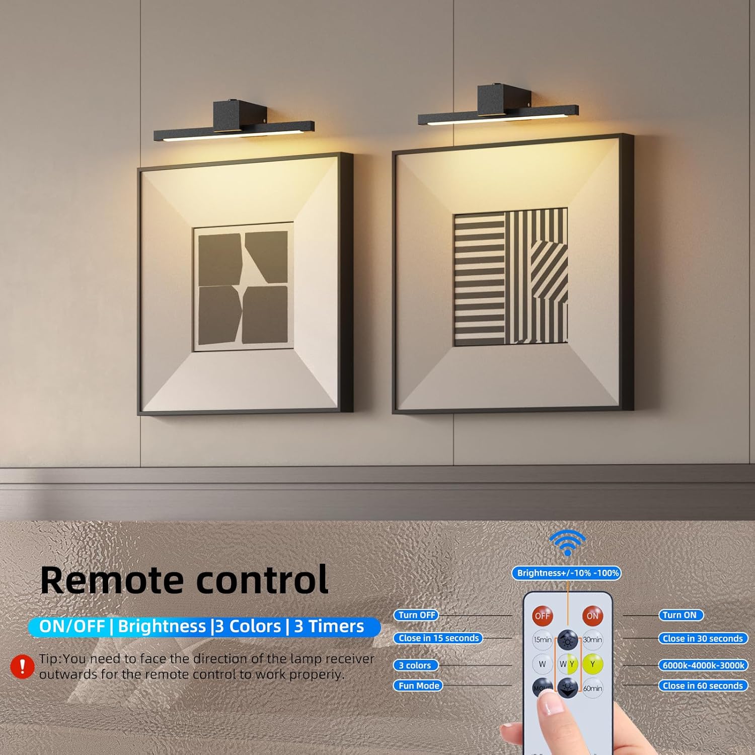 Picture Lights for Wall,Battery Operated Art Light,12in Gallery Light for Paintings,3CCT Dimmable,Metal Finish Recharging Battery Wall Light with Remote Control for Pictures Display(Black)