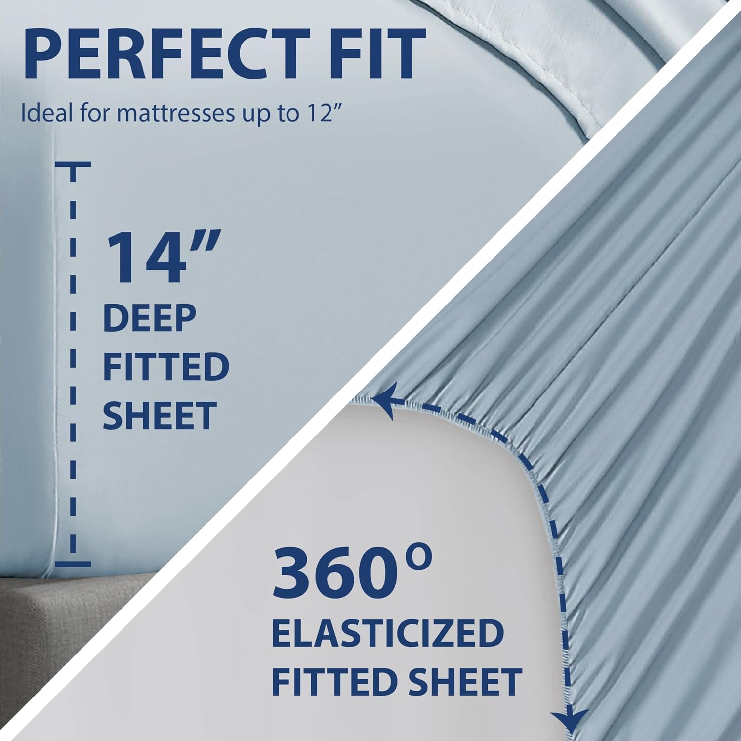 Cathay Home Queen Double-Sided Organizer Pocket Fitted Smart Sheet - Double Brushed Ultra Soft – Wrinkle & Fade Resistant - 14" Deep Pocket Fitted Sheet Only (Queen, Blue Fog) - Image 4
