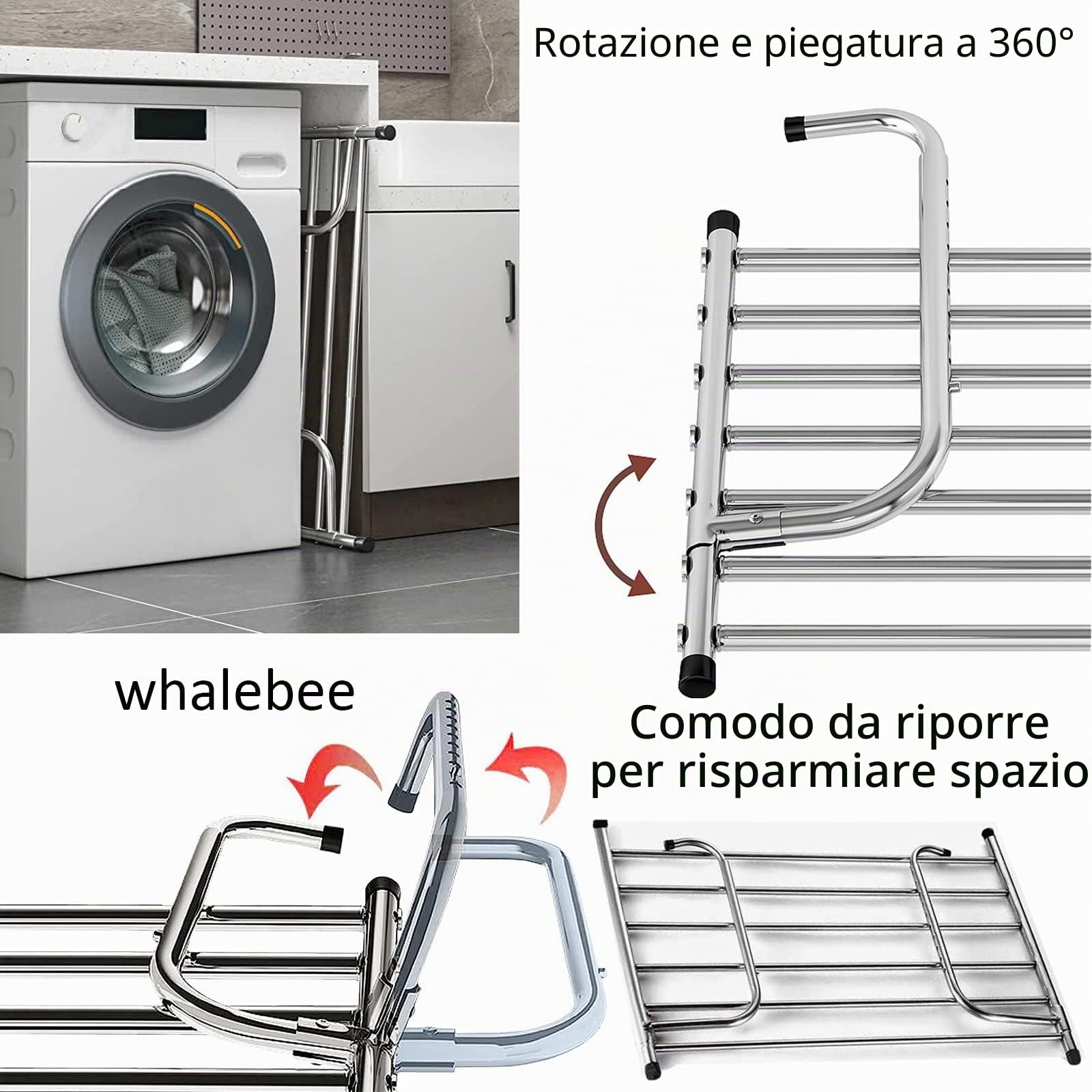 Stendibiancheria in Acciaio Inox Stendino Appendibile Estensibile Ribaltabile Stendino da Parete Allungabile, Ben Fatto Stendibiancheria da Balcone, per Uso Interno Ed Esterno