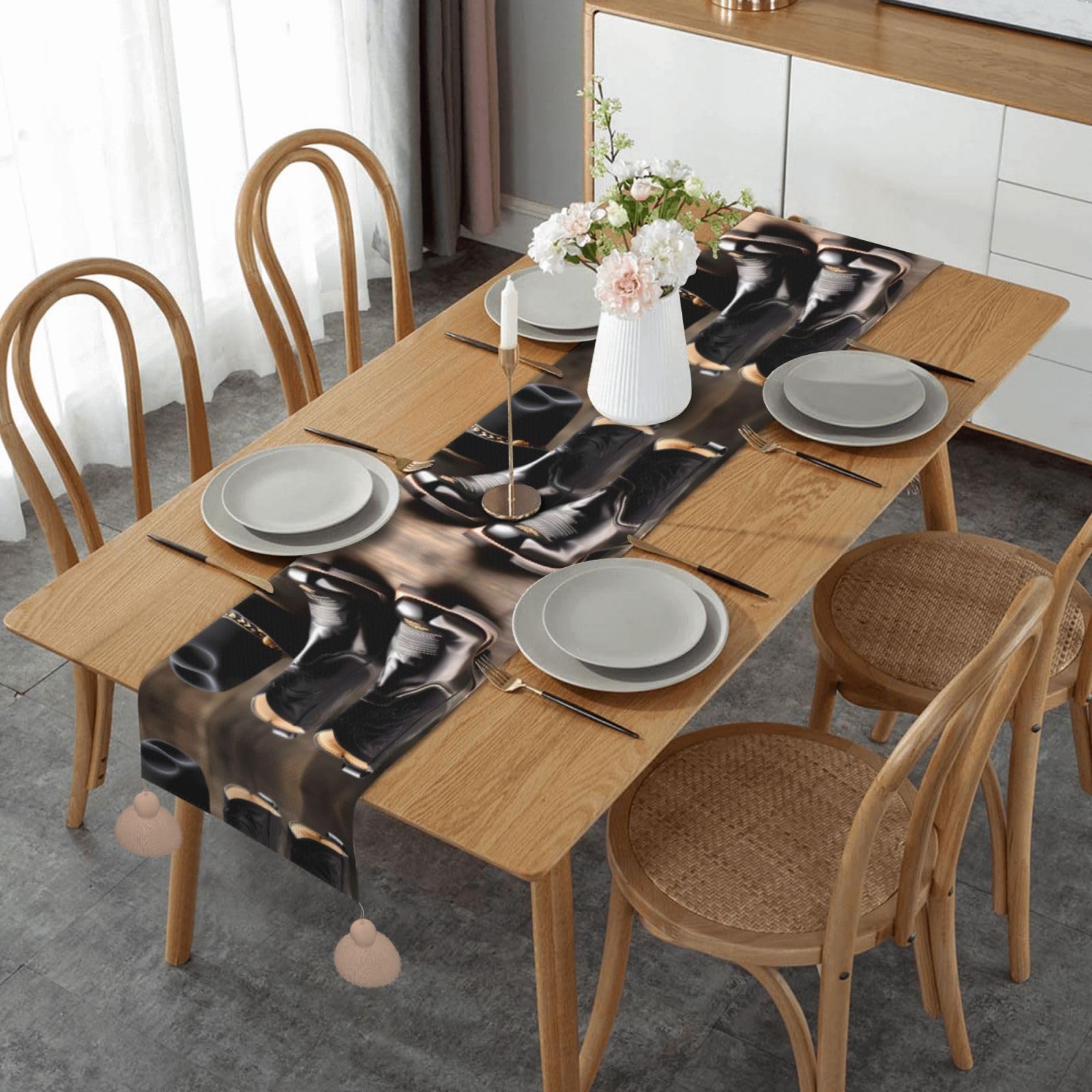 Chemin de table de salle à manger rustique avec bottes occidentales pour cadeau de Noël