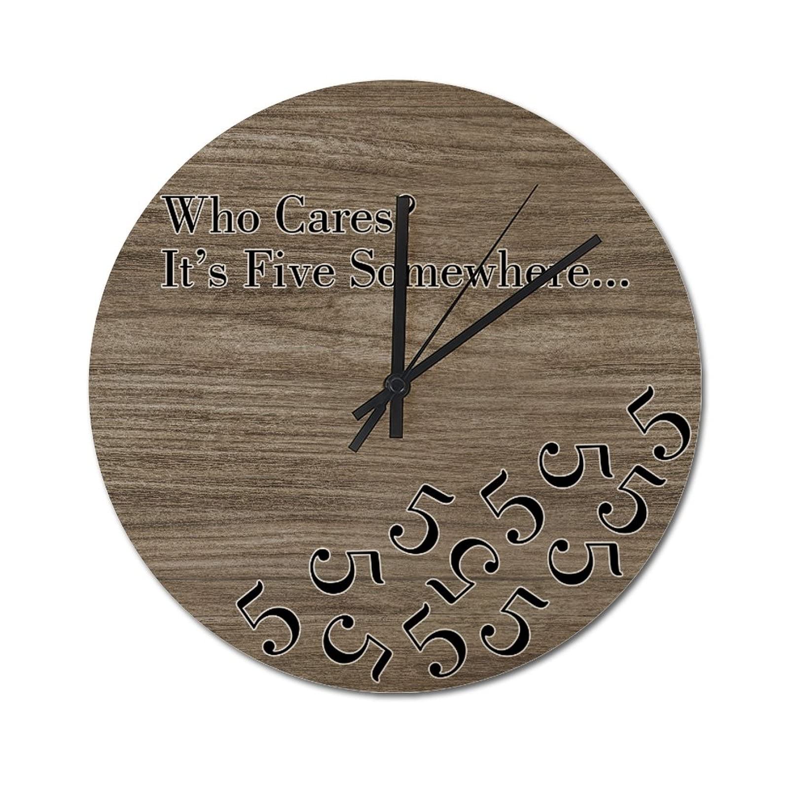 Horloge murale Who Cares en bois style rustique grand format 38 cm pour décoration de salon