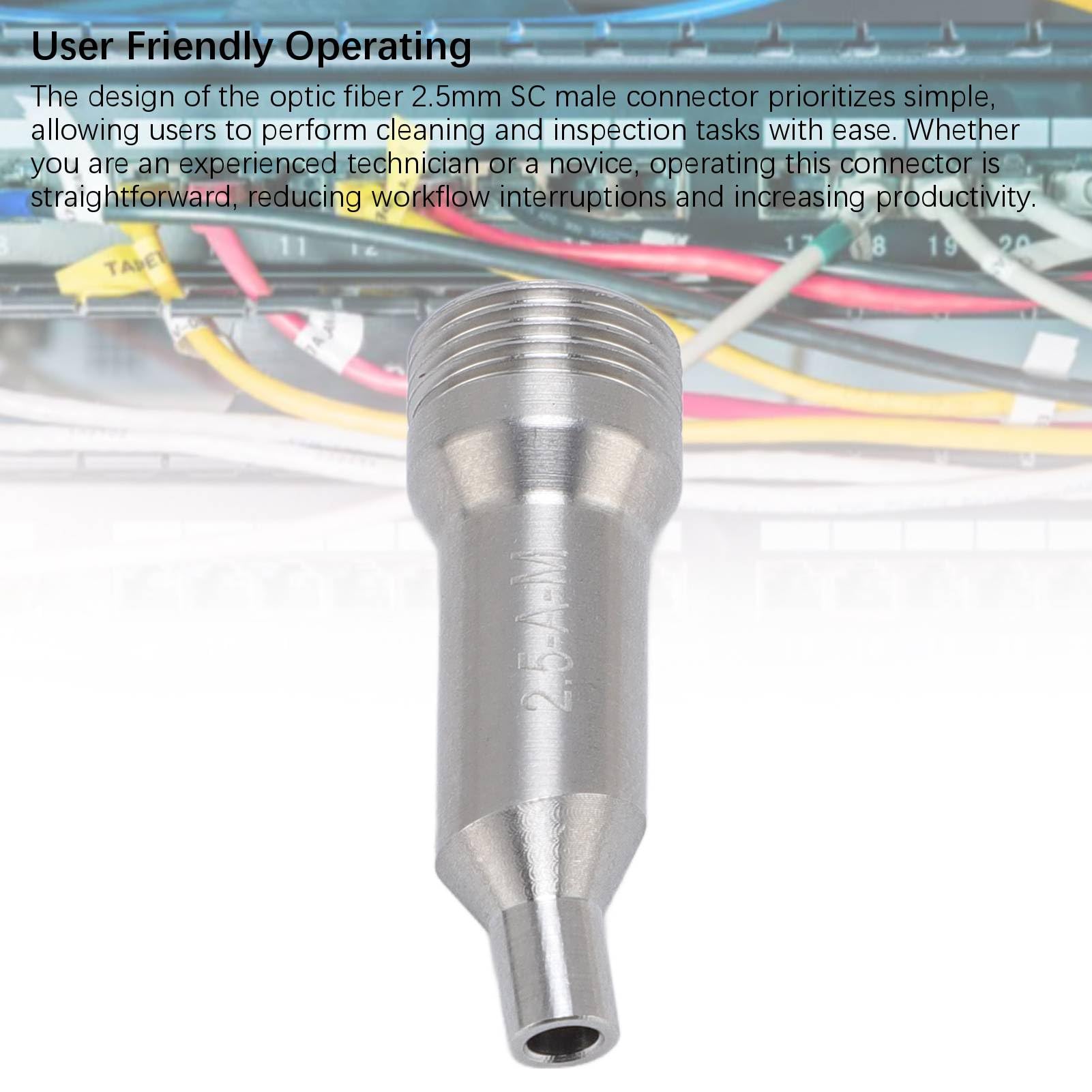 Fyearfly Connecteur SC de Fibre Optique 2,5 Mm, Connecteur de Nettoyage de Fibre Optique, Connecteur Mâle de Détecteur d'extrémité de Fibre SC 2,5 Mm en Acier Inoxydable, pour