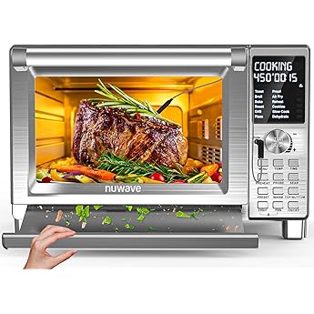 Nuwave Bravo XL Pro Smart Oven with Grill, Quicker & Crispier Results, Improved 100% Super Convection, Multi-Layer Even Cooking, 112 Foolproof Presets, 50-500F, Smart Probe, Stainless Steel, 30QT