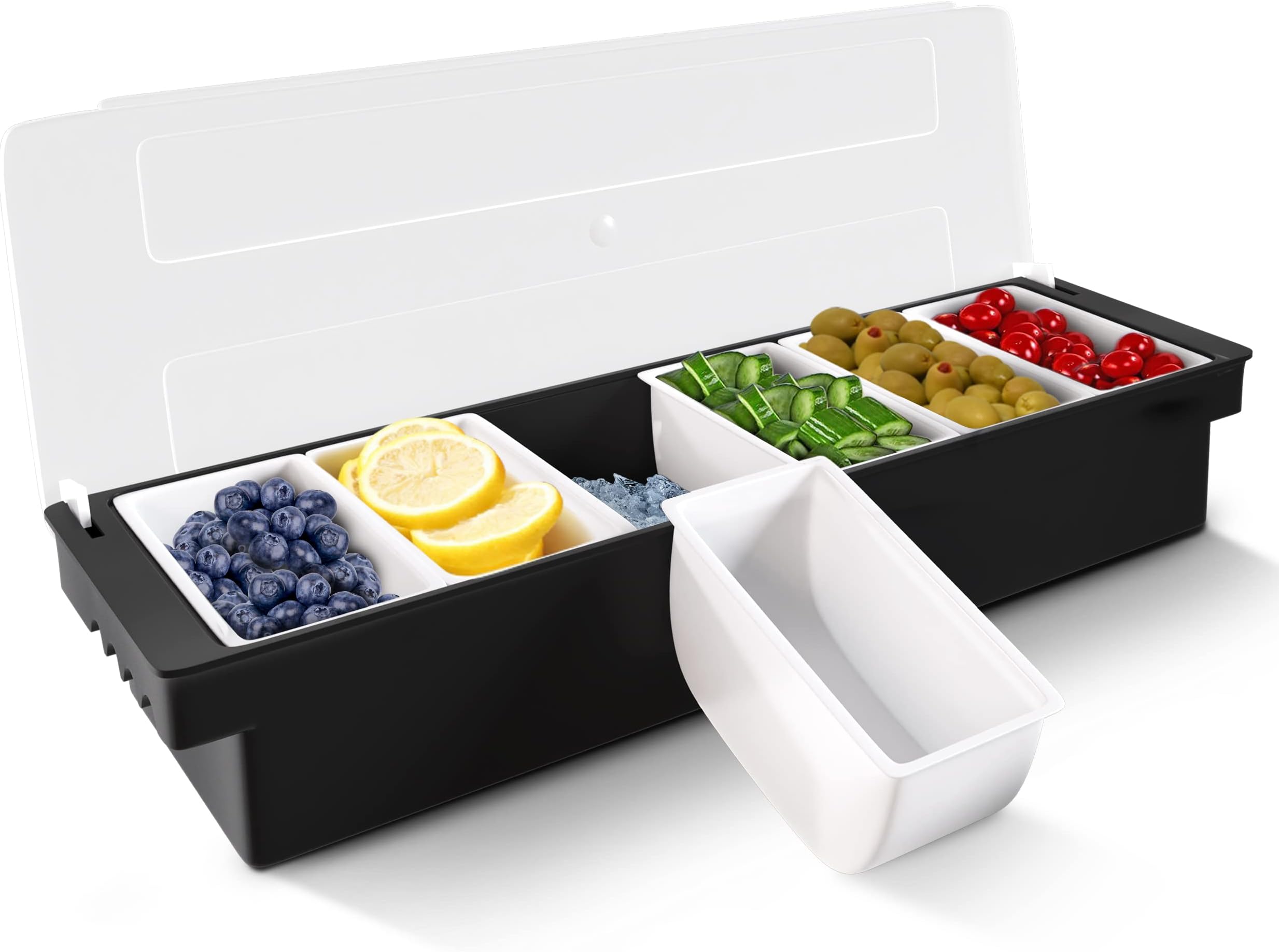G Francis Ice Cooled Condiment Serving Container Chilled Garnish Tray Bar Caddy for Home Work or Restaurant