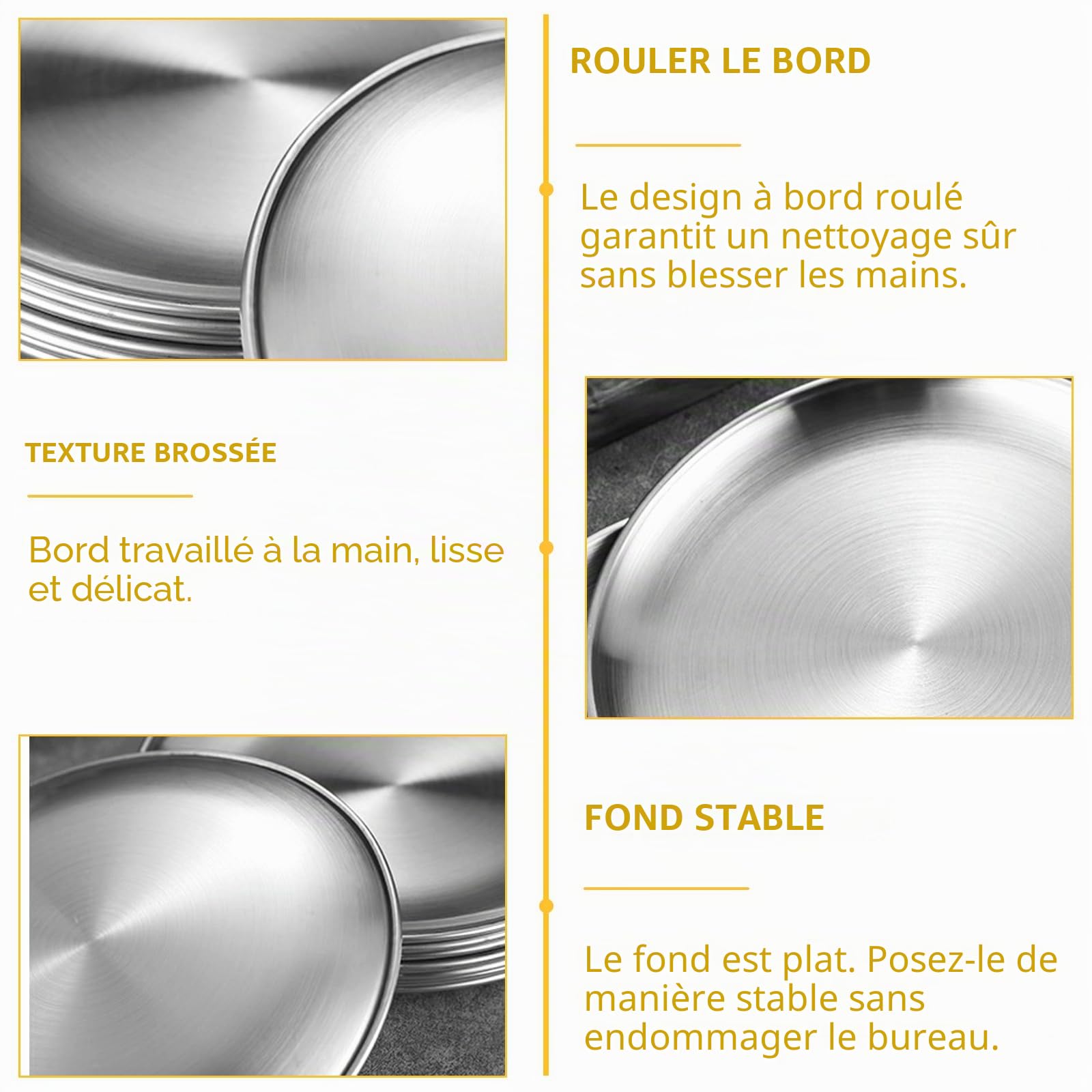 GOMETY Lot de 6 plaques à pizza rondes en acier inoxydable - 26 cm - Sain et non toxique - Facile à nettoyer - Passe au lave-vaisselle