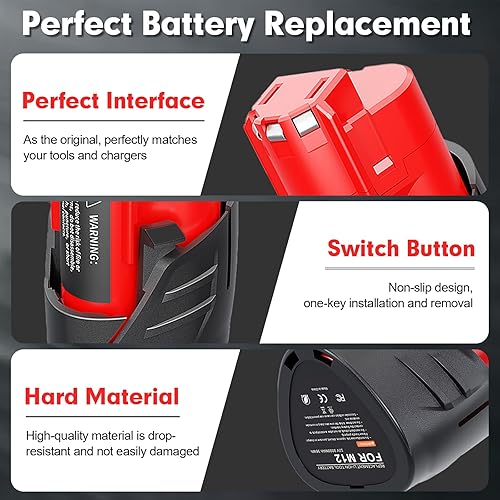 Miniatura 4 de Paquete de 4 baterías de repuesto de 12 V 3.5 Ah para Milwaukee M12 de litio 48-11-2411 48-11-2420 48-11-2401 48-11-2402 48-11-2401 Herramientas