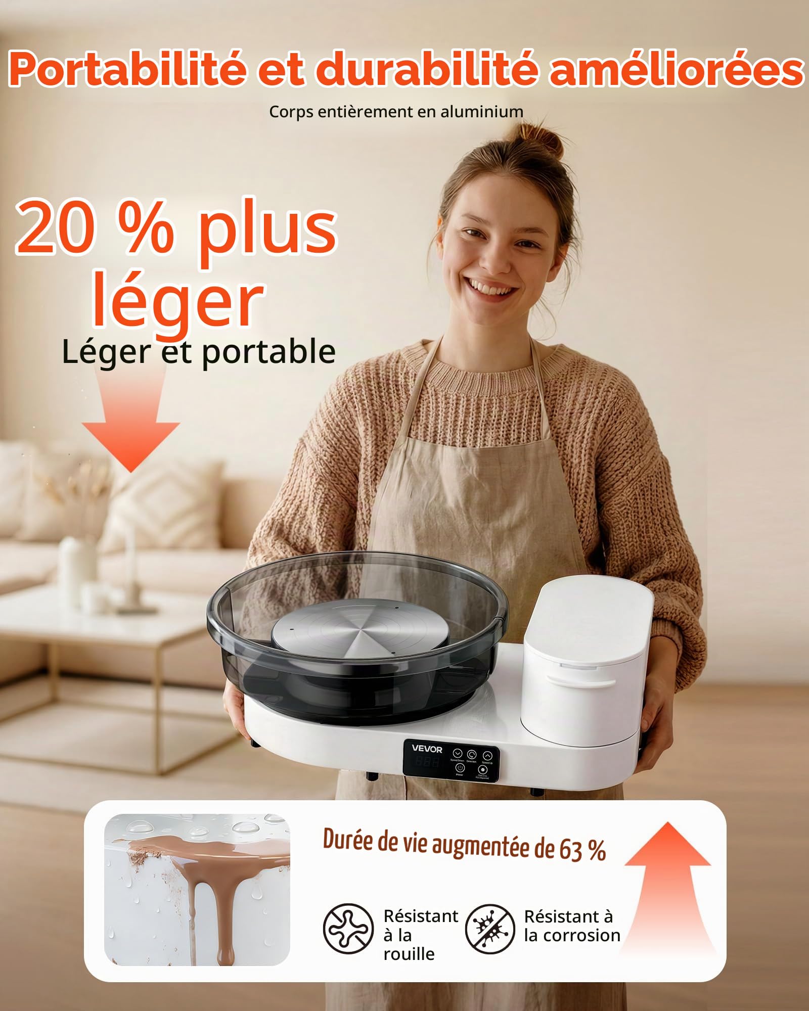 VEVOR Tour de Potier avec Plateau Tournant de 28 cm et 36 cm, Roue de Poterie Électrique avec Pédale, pour Débutants Loisirs Créatifs en Argile, Vitesse Réglable 30-300 tr/min, Corps en Aluminium