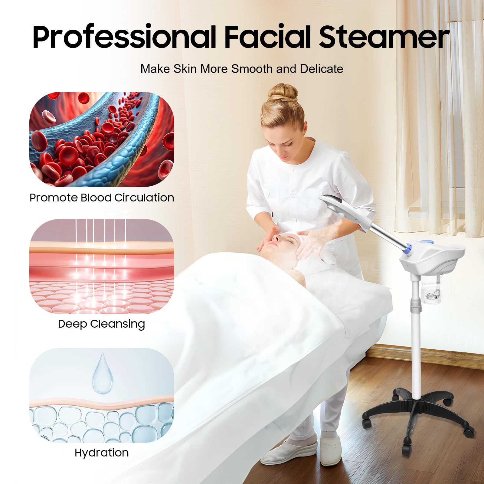 MINRS Vaporizzatore viso Studio cosmetico sauna viso vaporizzatore con ugello girevole a 360 gradi per la pulizia profonda del viso