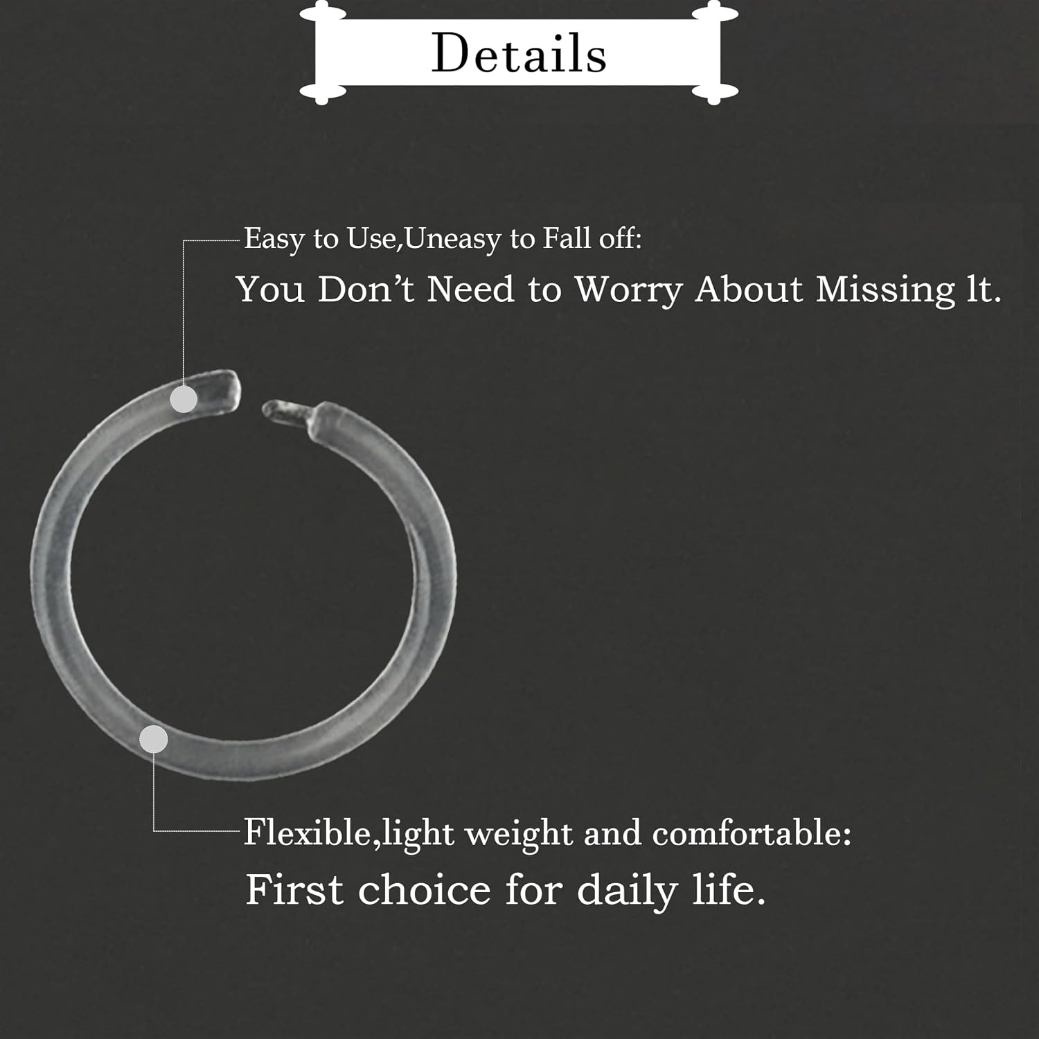 Anti-Allergy Plastic Hoop Ear Retainers, Clear Nose Rings, 16-20 Gauge, 4 Sizes, With Buckle, For Sensitive Ears & Skin