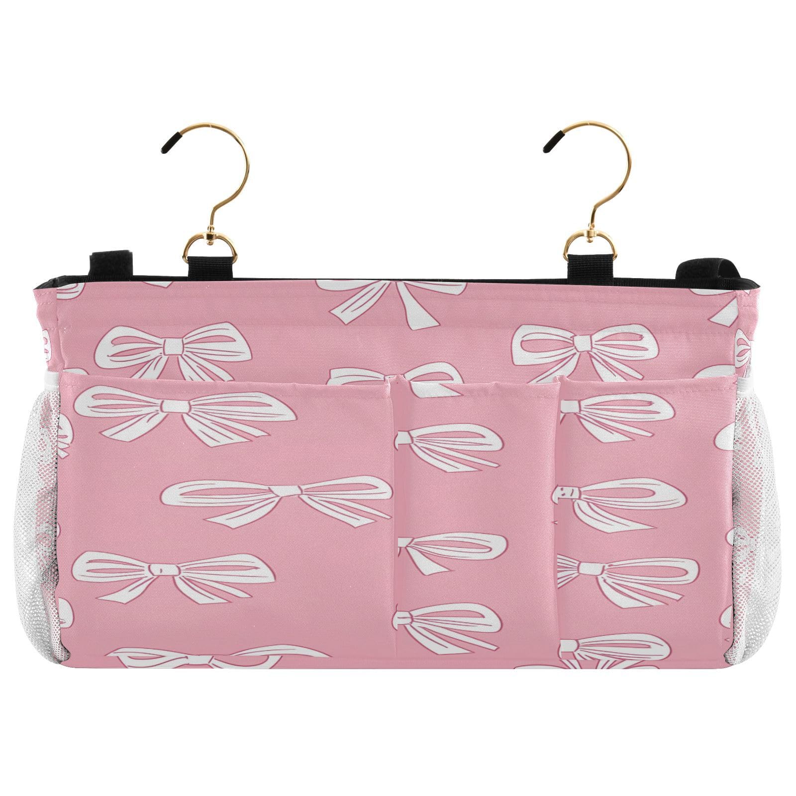 BOESI Doodle Cute Bow Pattern Bedside Storage Hanging Bag, Hanging Storage Basket, Suitable for Storing Cell Phones, Water Bottles, Books