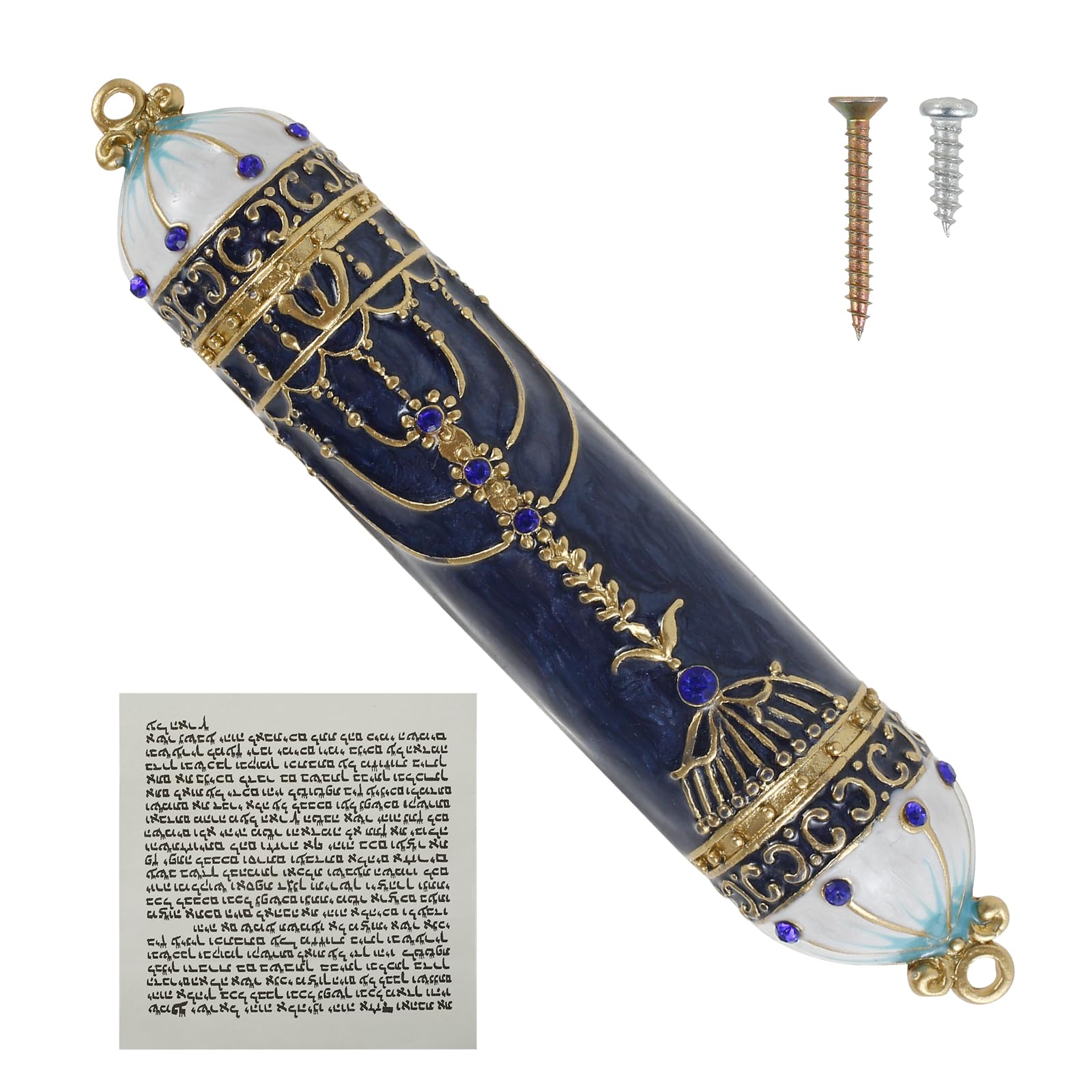 Mezuzah with Scroll for Door, Hand Painted Mezuzah, Zinc Alloy Enamel Mezuzah, Colored Painted Mezuzah Case, Easy to Install Clean Enamel Mezuzah Solid Stable Suitable for Home (Blue)
