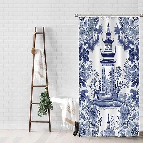 Miniatura 811 de Cortinas de ducha de baño con ganchos, 72 x 92 pulgadas, cortina de ducha de tela impermeable con diseño de flores y pájaros, cortina de ducha